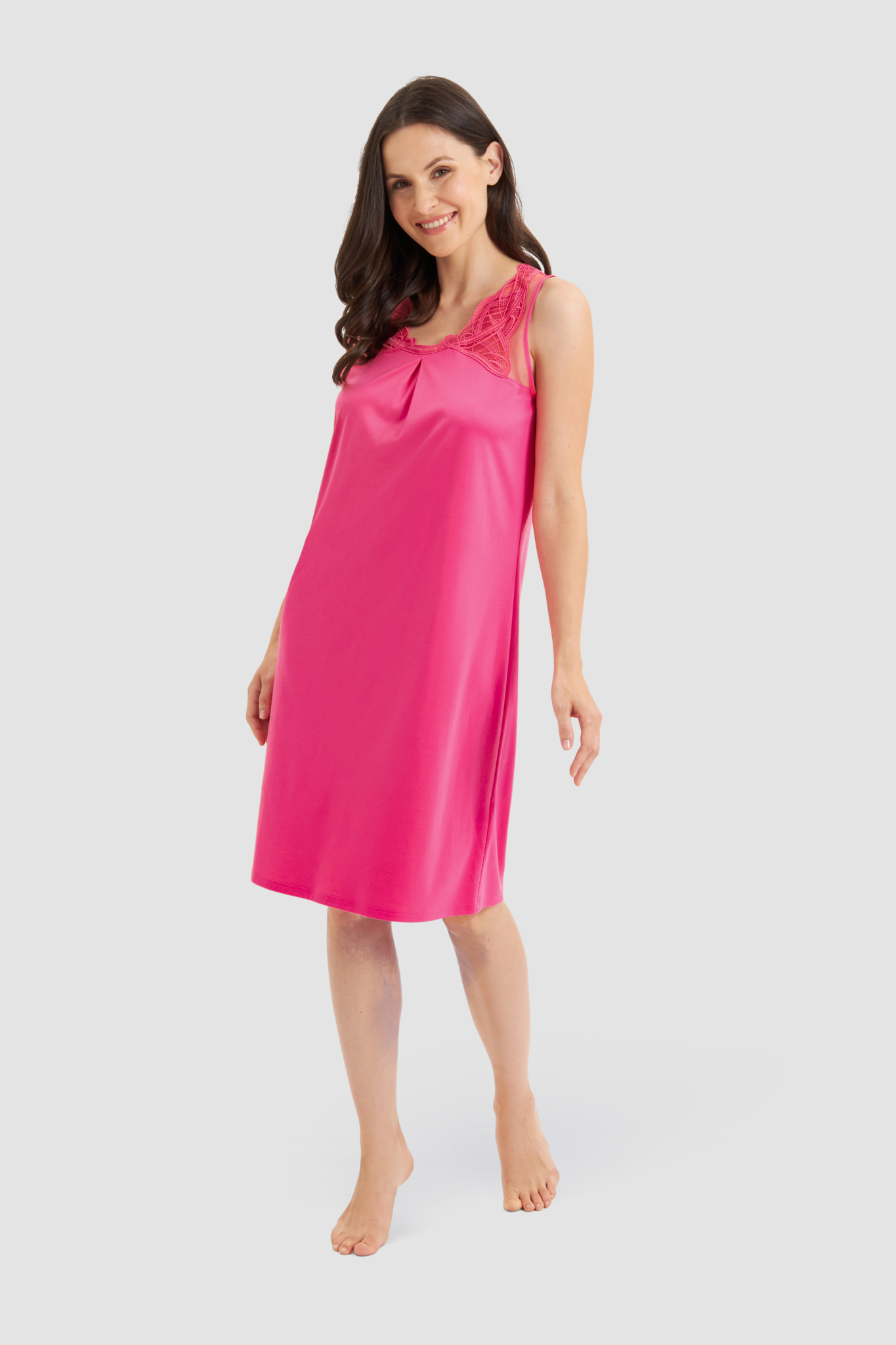 Féraud Nightgown on model in Raspberry