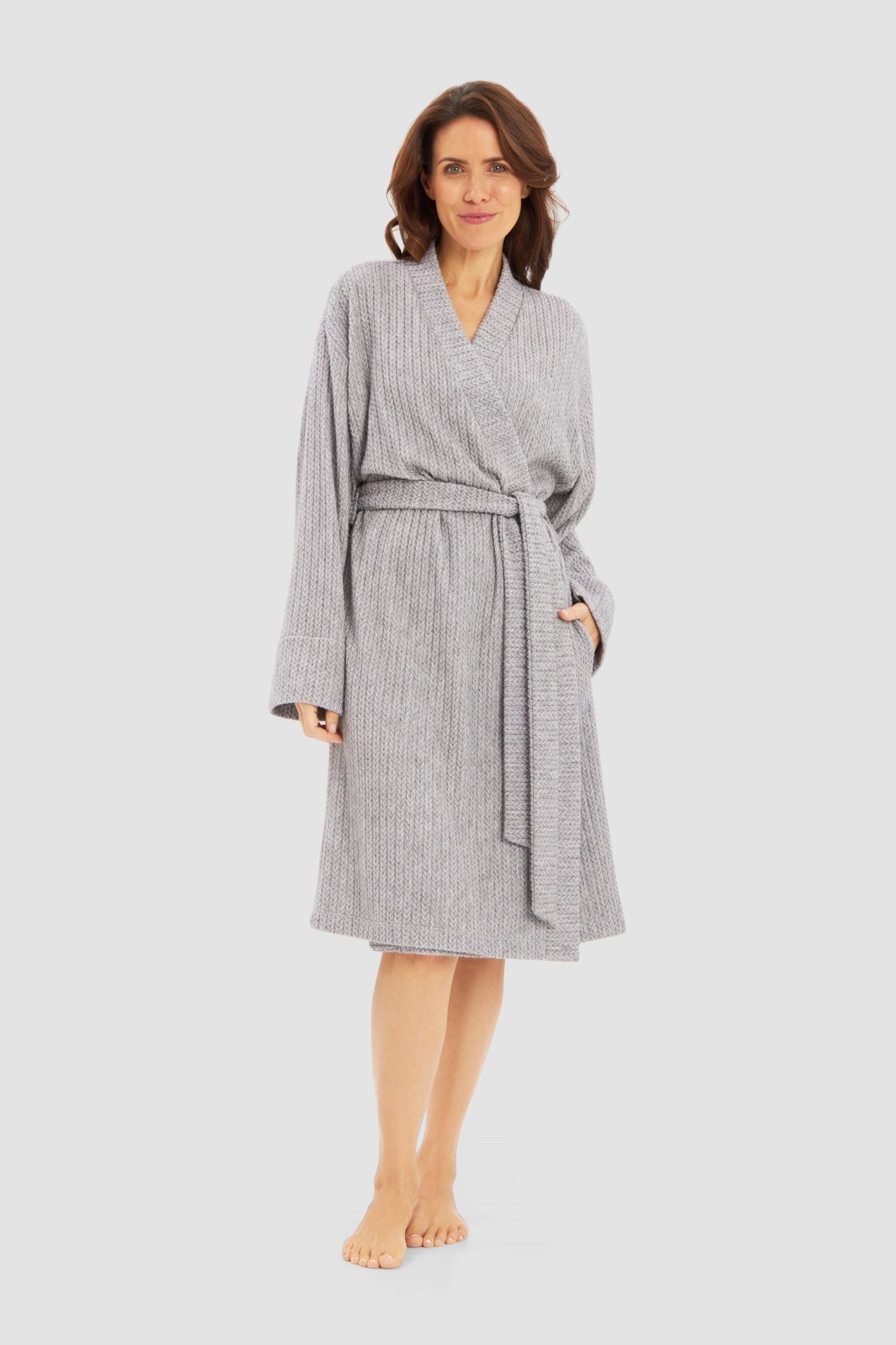 Féraud Robe on model in Heather Grey