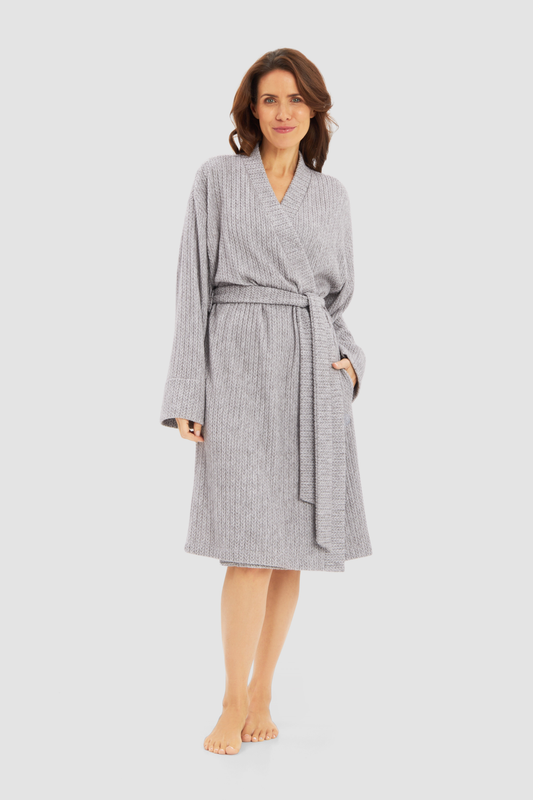 Féraud Robe on model in Heather Grey