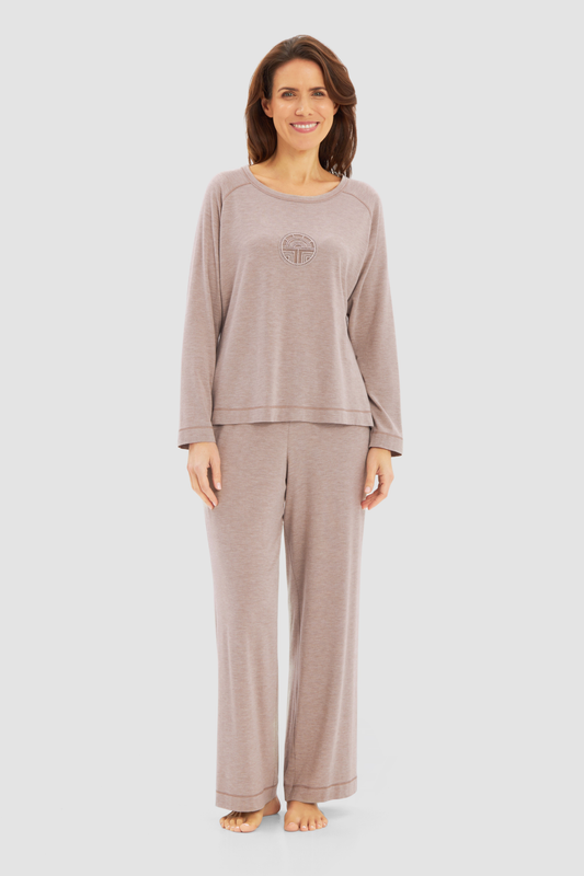 Féraud Pyjamas on model in Heather Sand