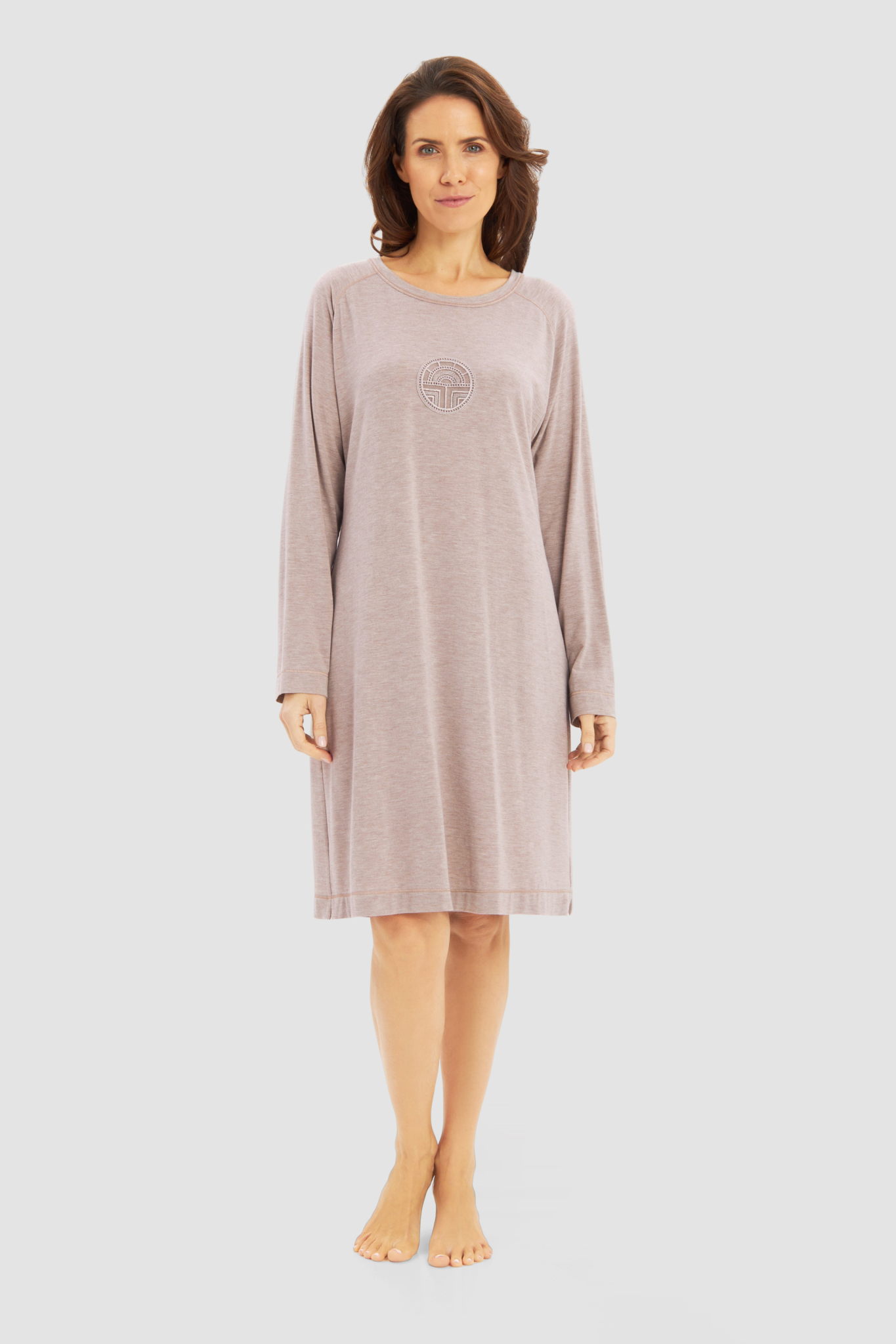 Féraud Nightgown on model in Heather Sand