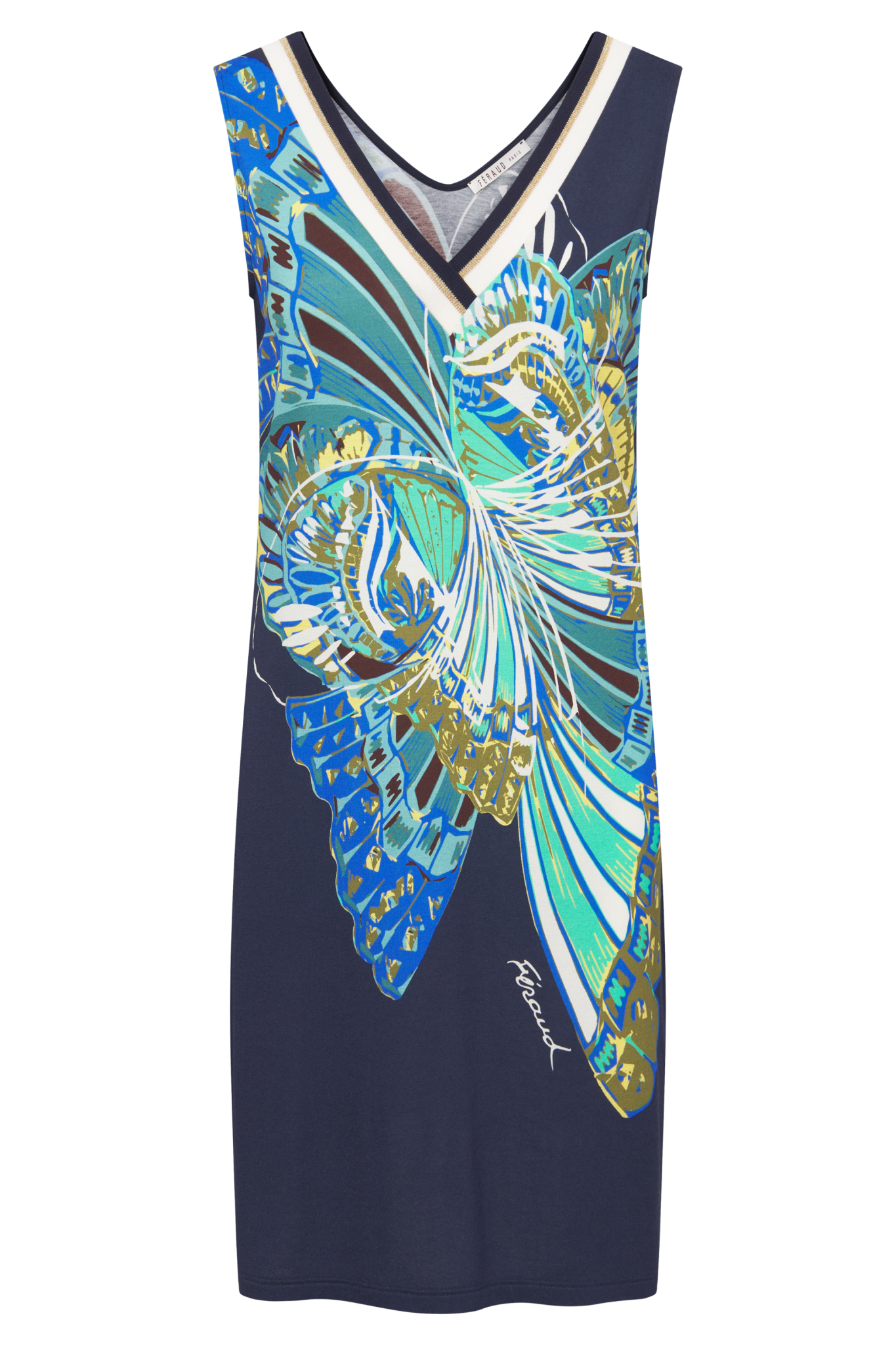 Féraud Beach Dress front view in Butterfly Print