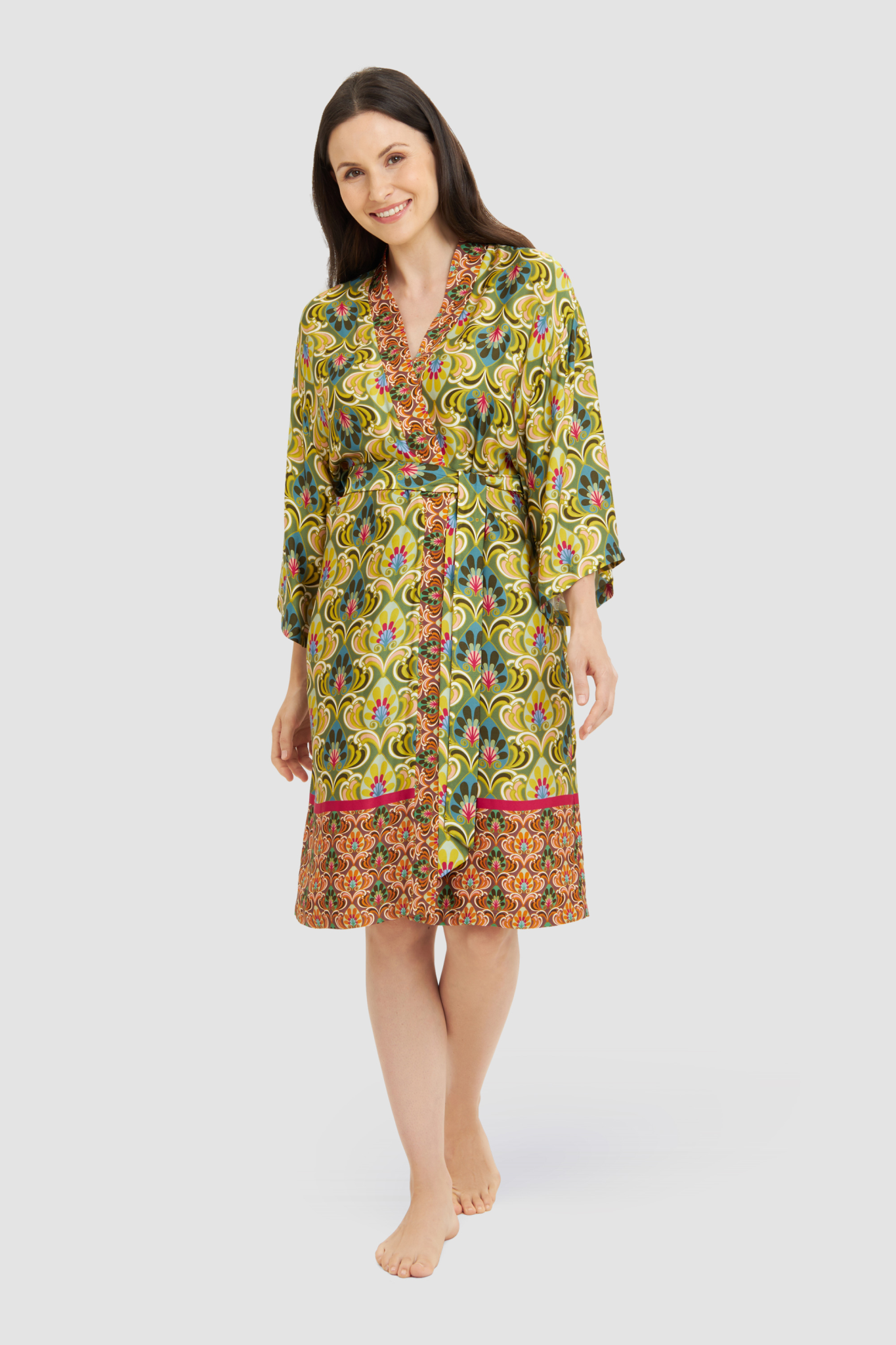Féraud Robe on model in Ornamental Mix