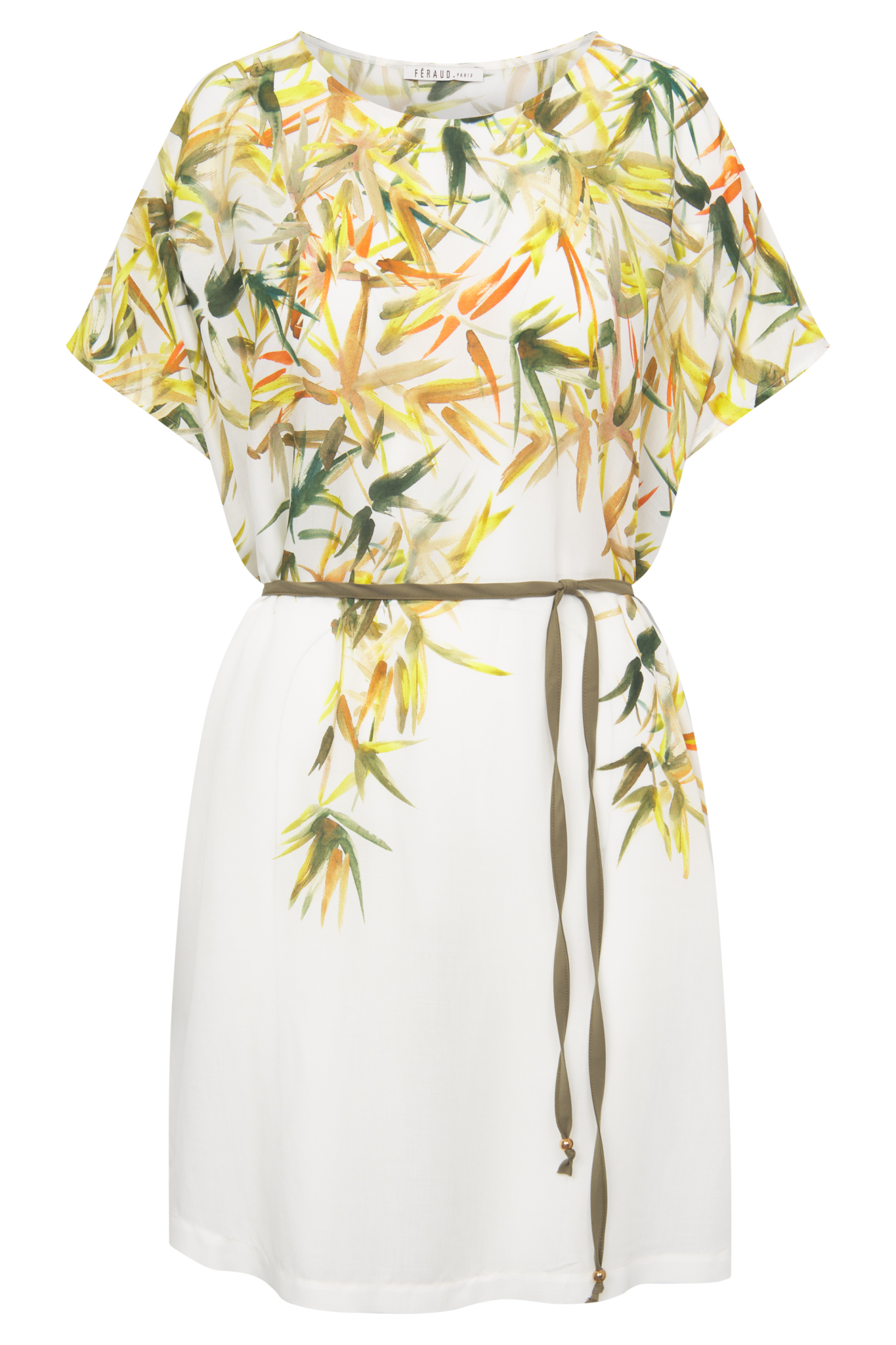 Féraud Beach Dress front view in Green Leaves