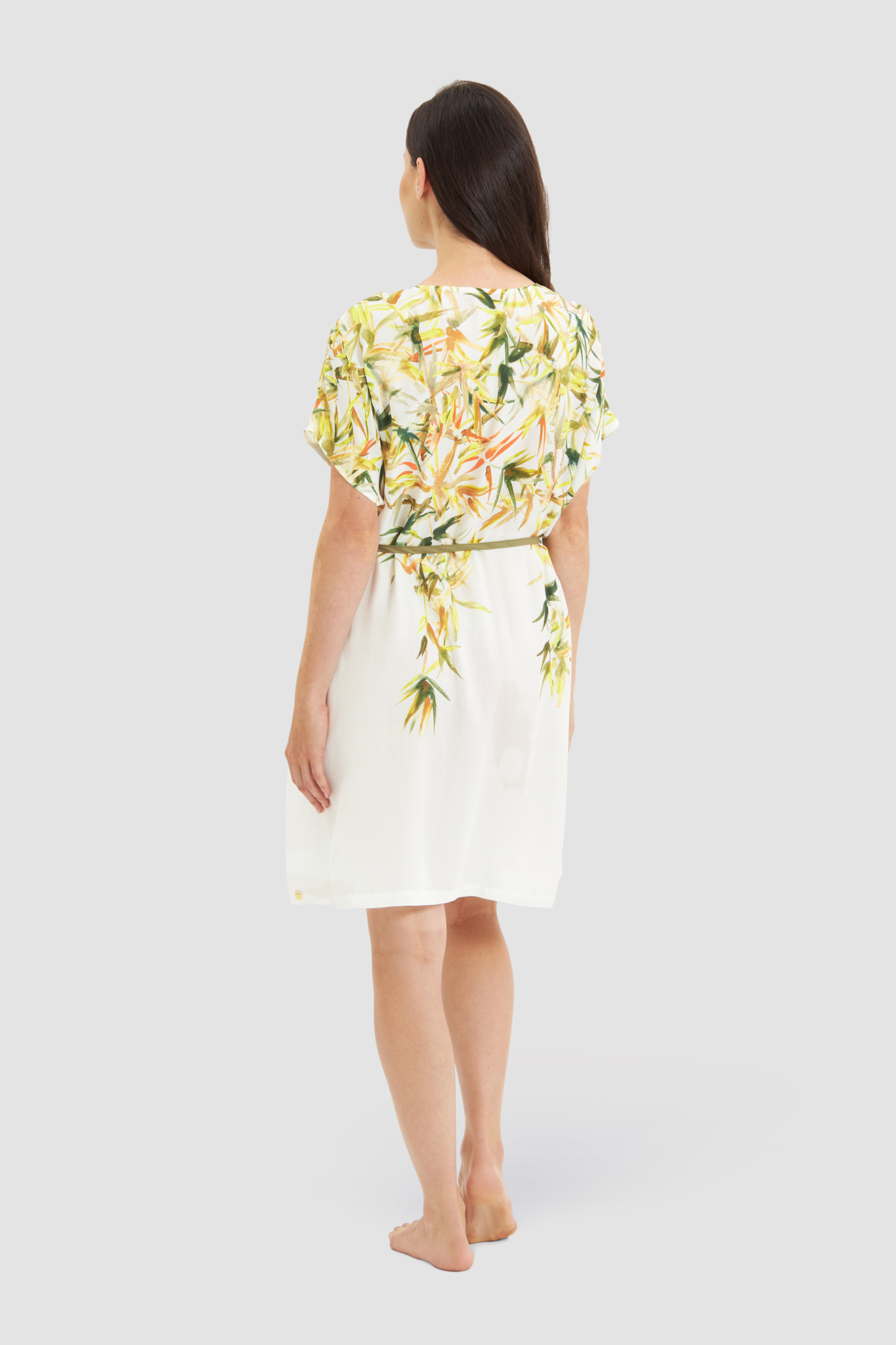 Féraud Beach Dress back view in Green Leaves