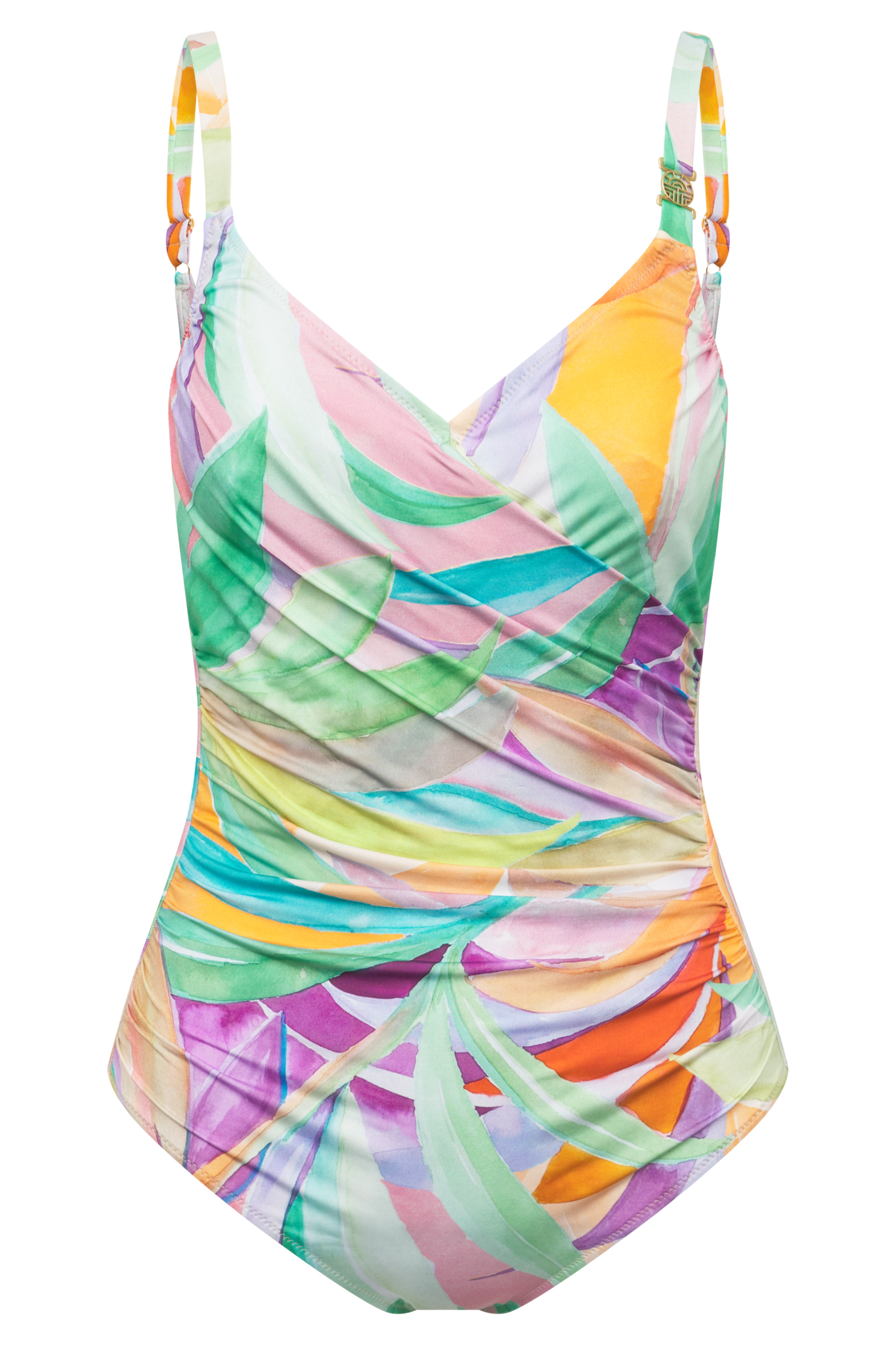 Féraud Swimsuit front view in Multicolor Leaves