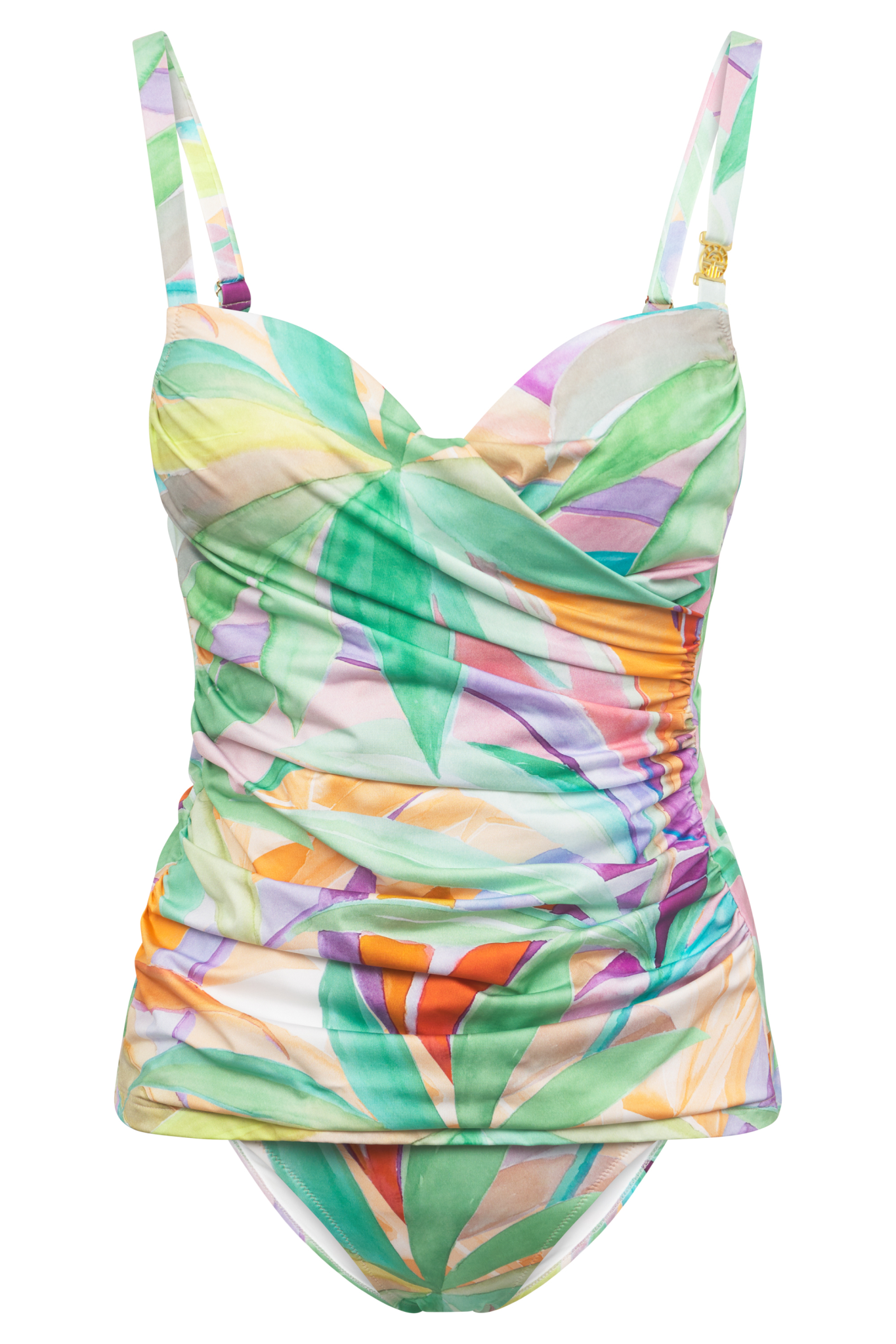 Féraud Tankini front view in Multicolor Leaves