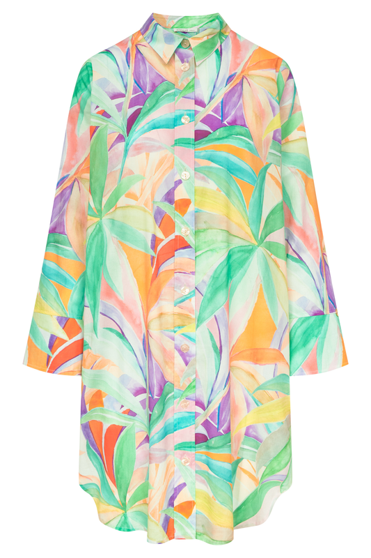 Féraud Beach Dress front view in Multicolor Leaves