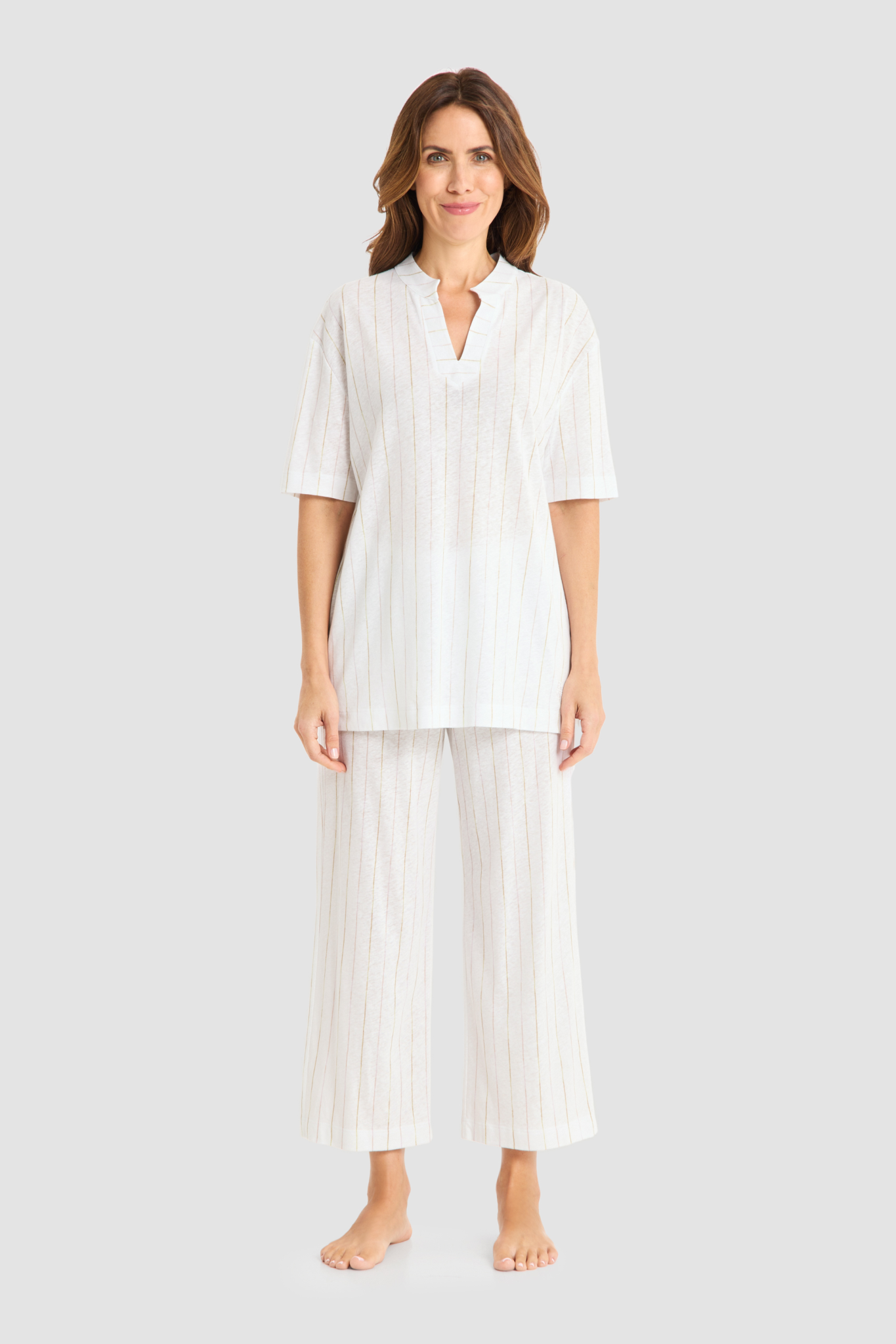 Féraud Pyjamas on model in Stripe