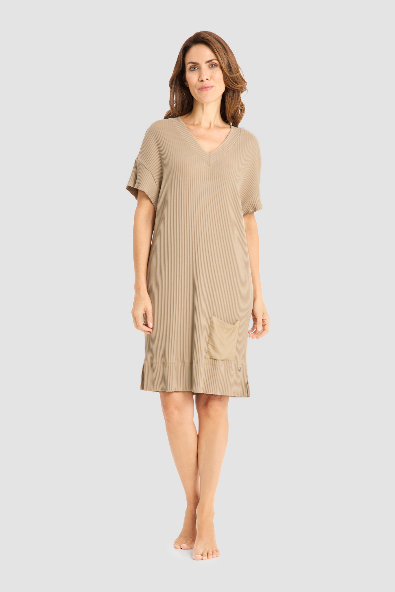 Féraud House Dress on model in Sand