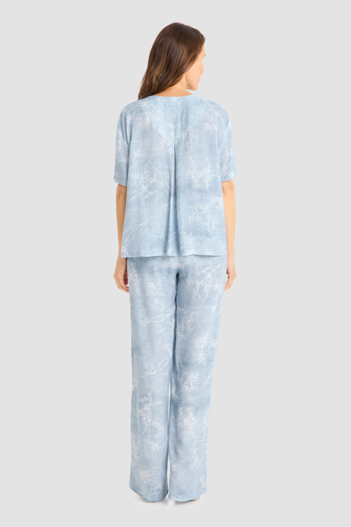 Féraud Pyjamas back view in Denim Flowers