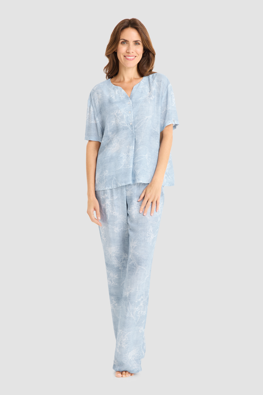 Féraud Pyjamas on model in Denim Flowers