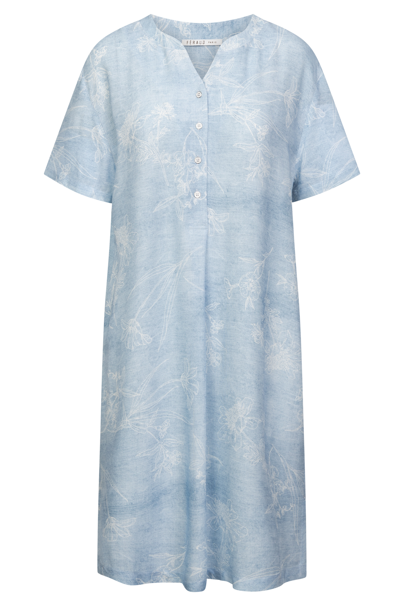 Féraud Nightgown front view in Denim Flowers
