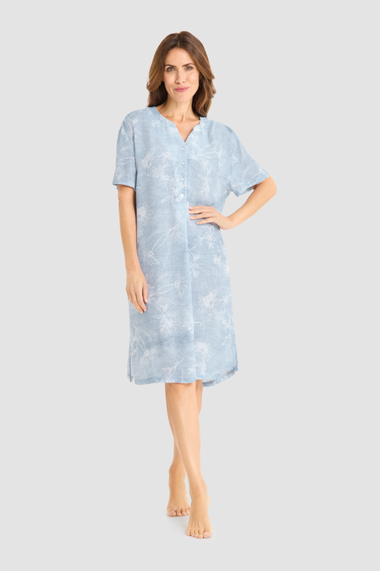 Féraud Nightgown on model in Denim Flowers