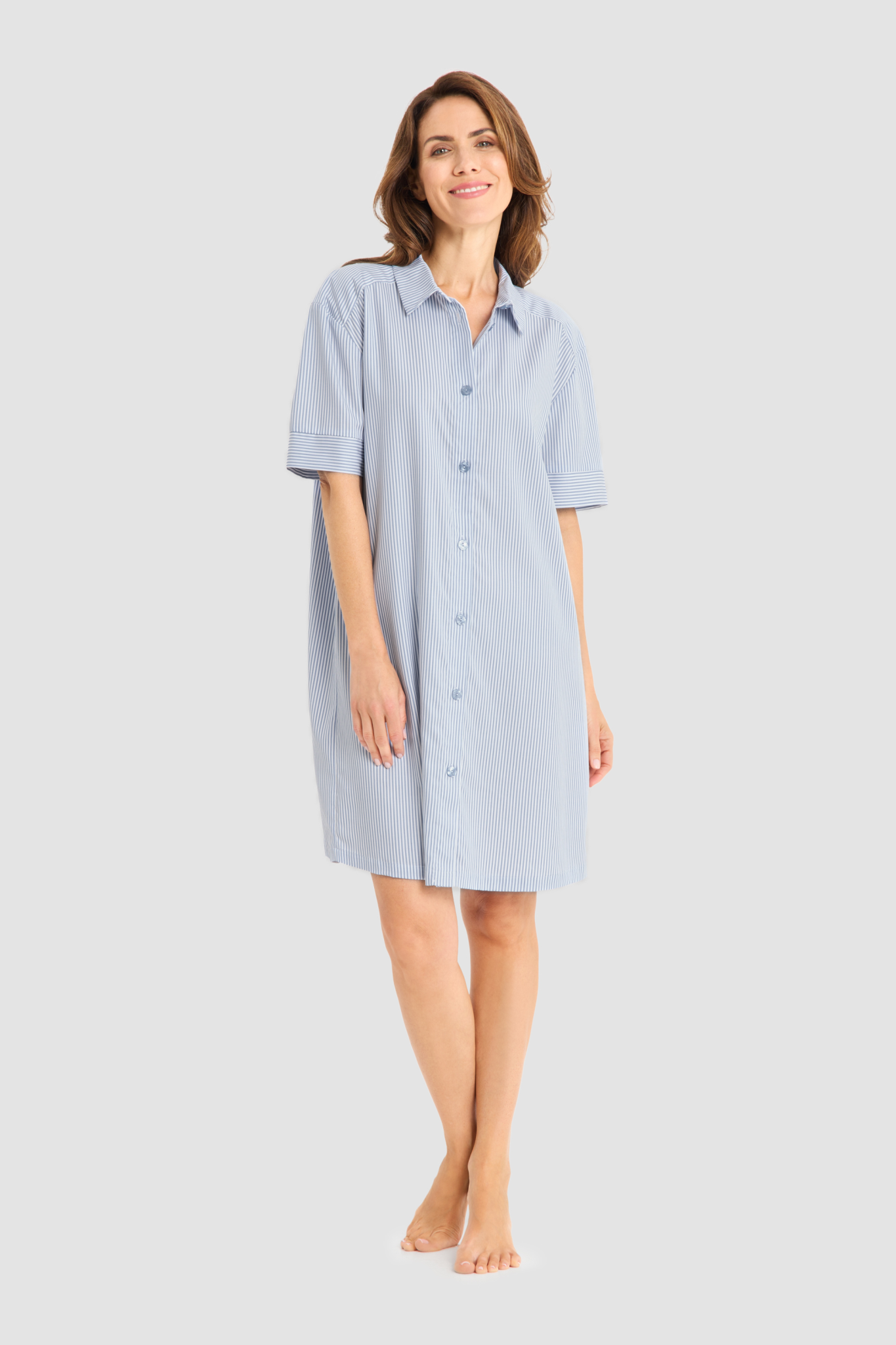 Féraud Nightgown on model in Stripe Blue