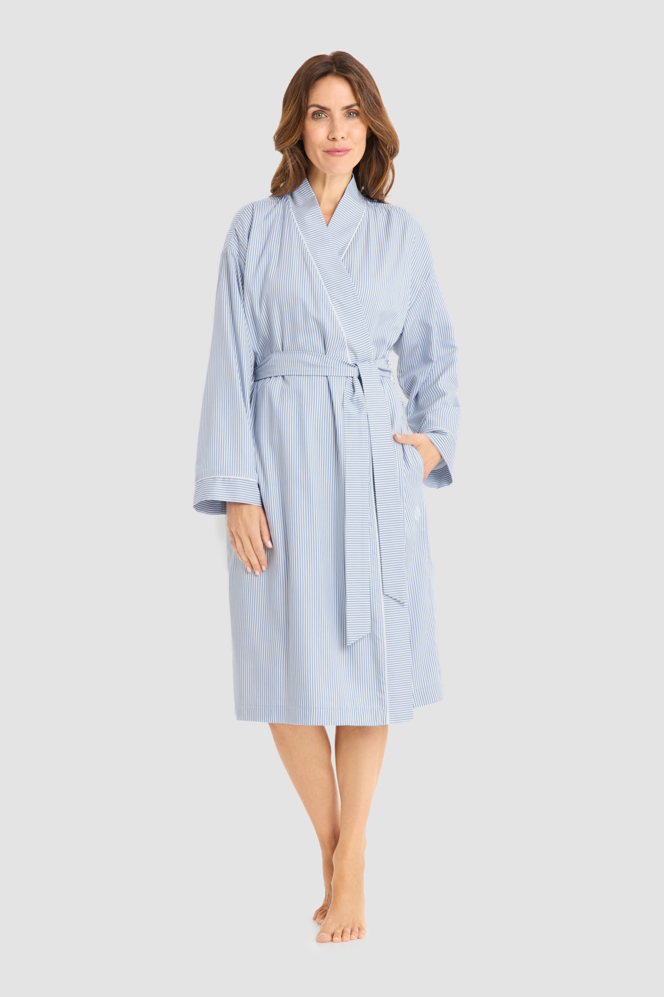 Féraud Robe on model in Stripe Blue
