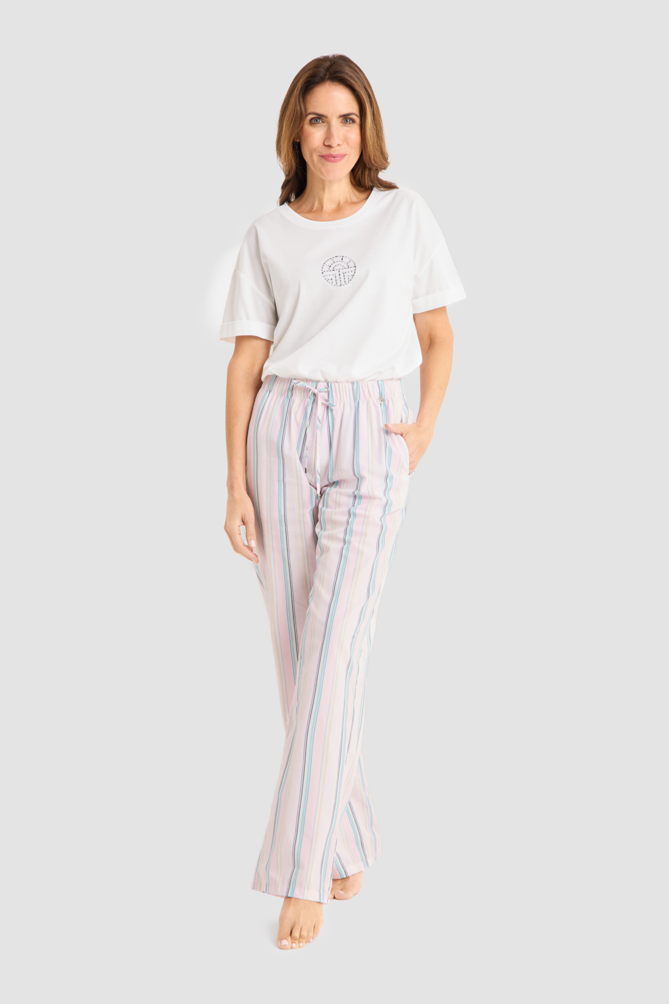 Féraud Lounge Pants on model in Stripe Multicolor