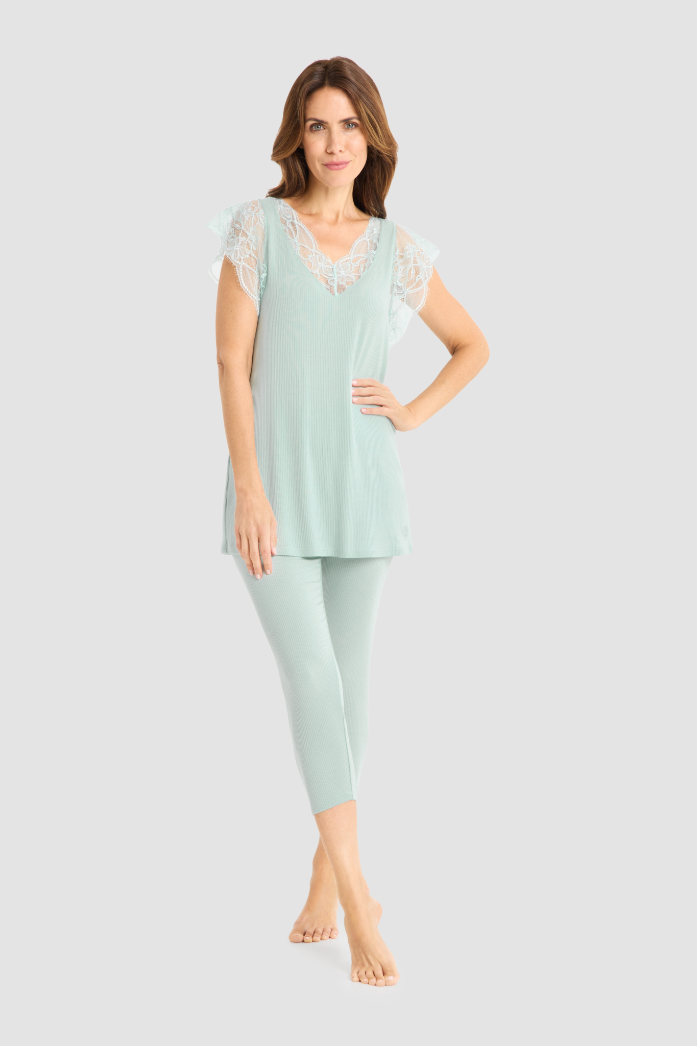 Féraud Pyjamas on model in Light Jade