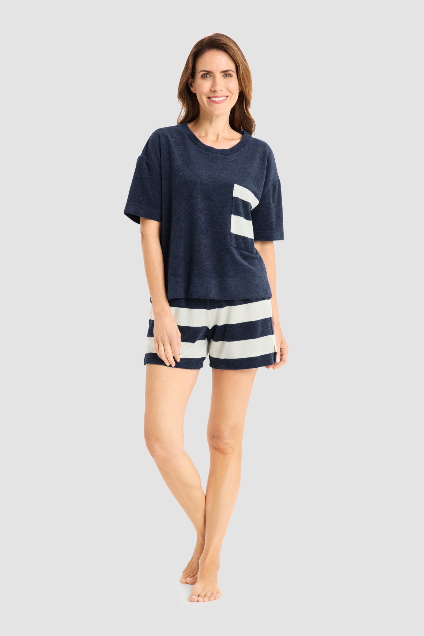 Féraud Lounge Top on model in Navy