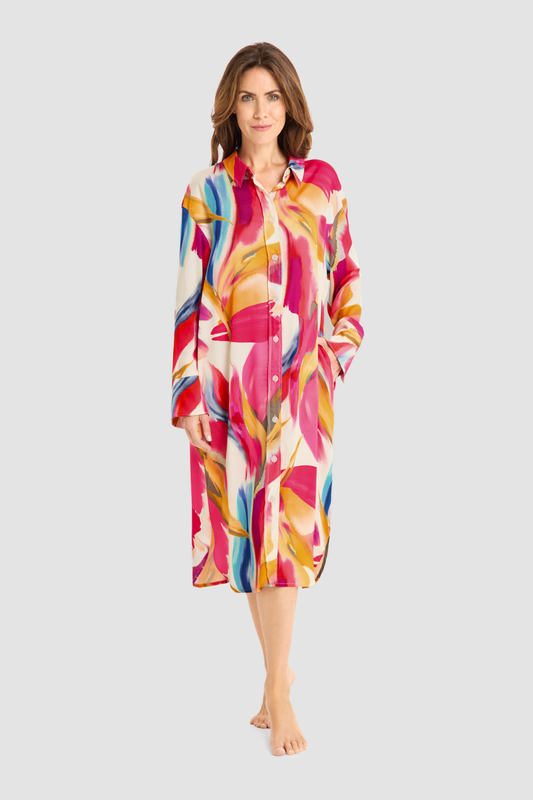 Féraud Beach Dress on model in Pink Flowers