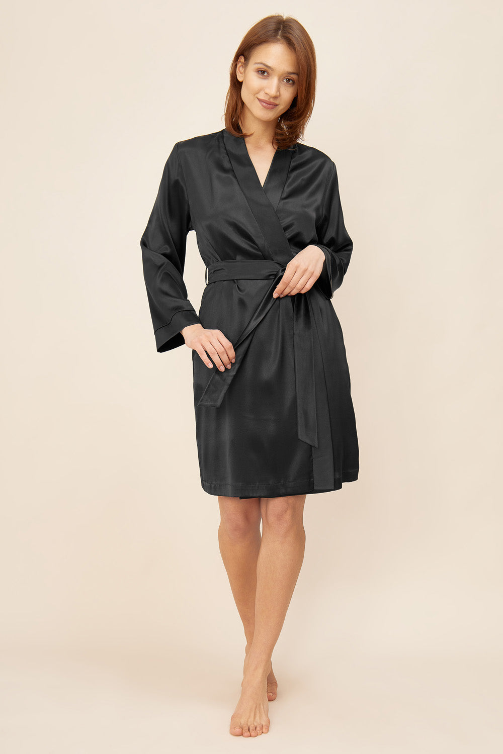 Feraud Robe Gots, 1/1 Sleeve, Wrap-Around Silk (3881093) Black