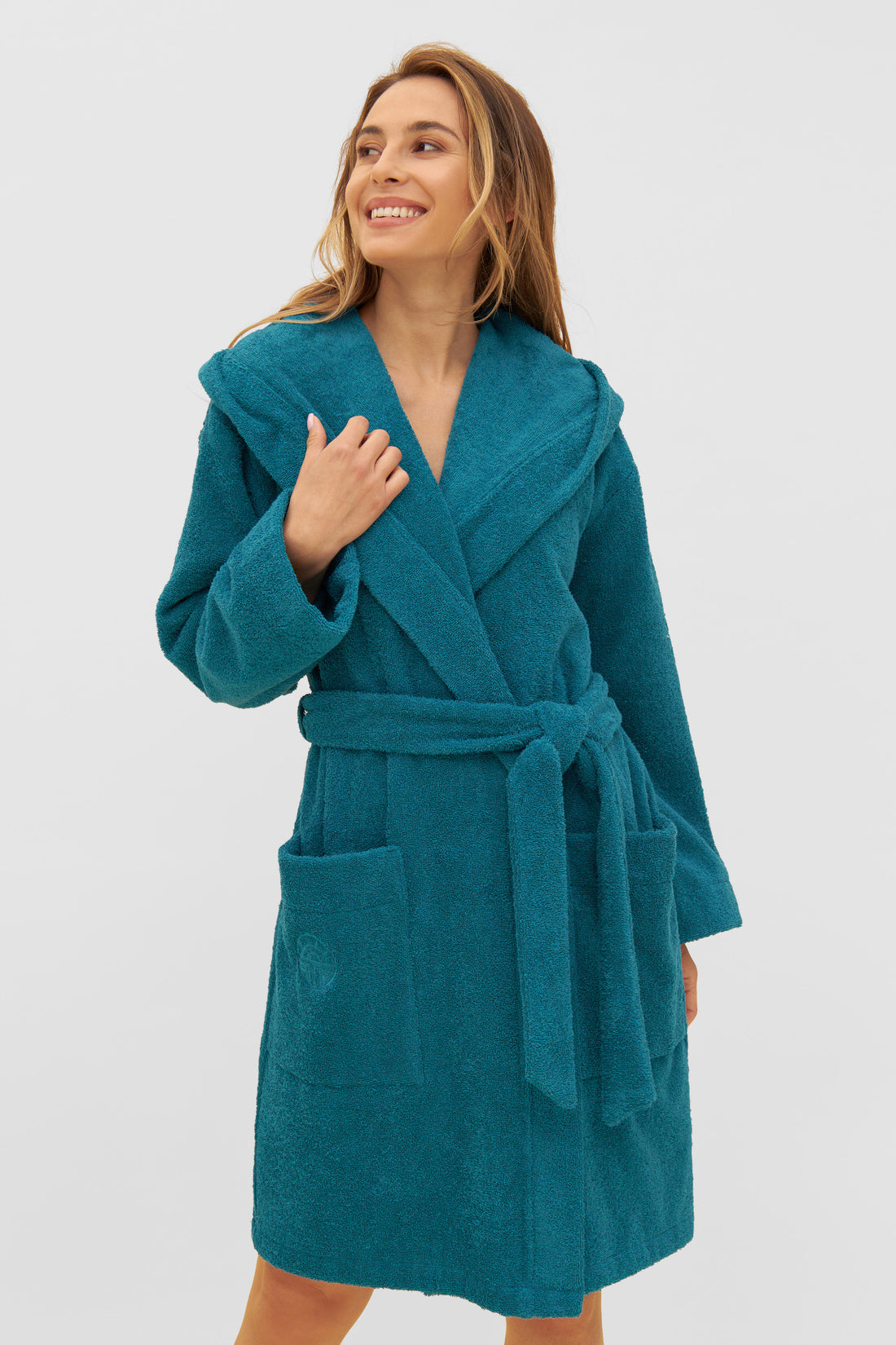 Feraud Robe, 1/1 Sleeve, Wrap-Around, Hooded, P (3881735) Emerald