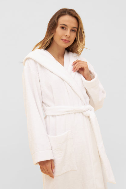Feraud Robe, 1/1 Sleeve, Wrap-Around, Hooded, P (3881736) White