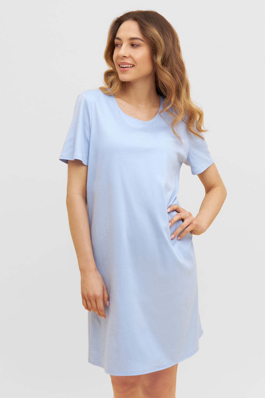 Feraud Night Dress, 1/2 Sleeve, Round Neck, Interlock (3883006) Smokey Blue