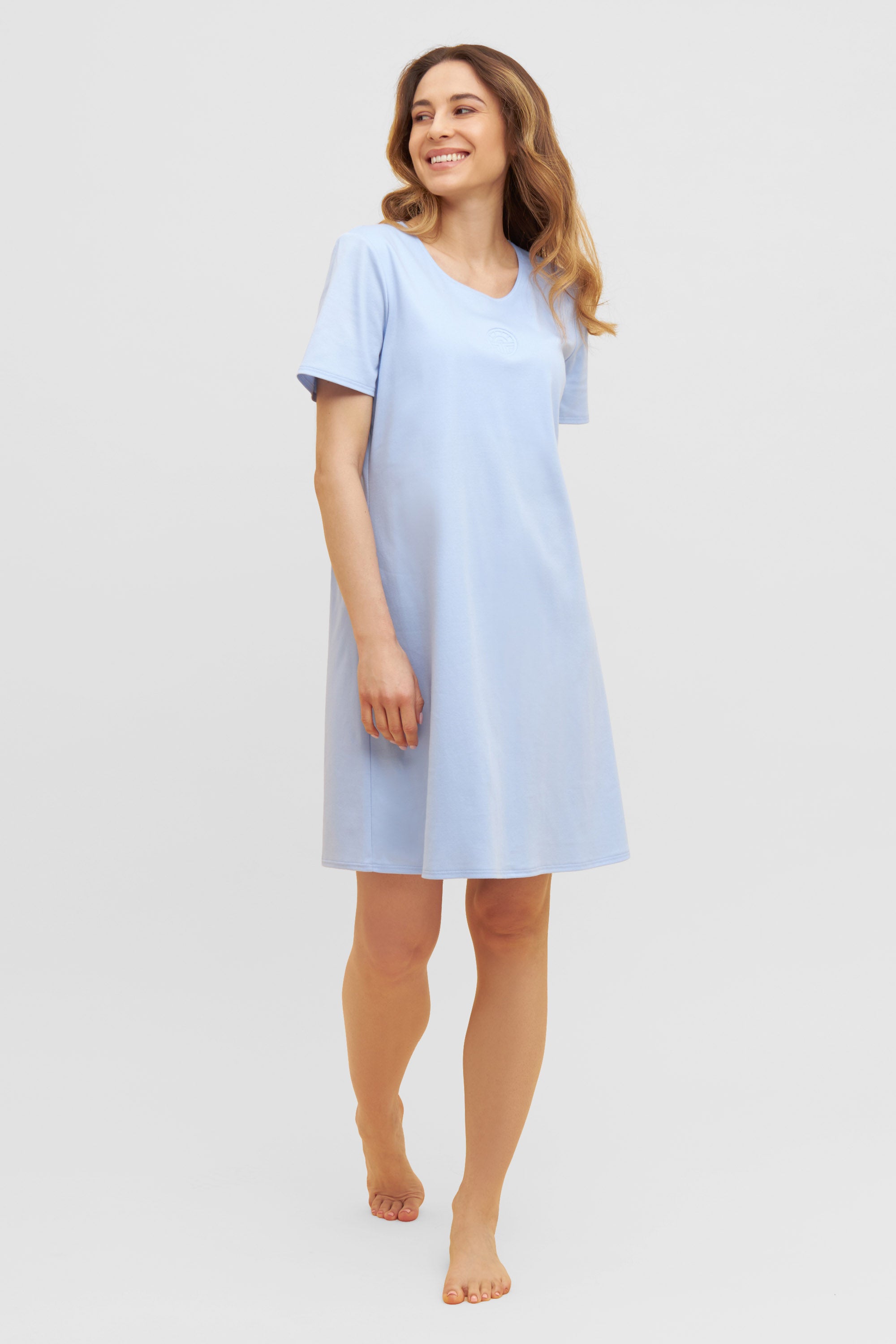 Feraud Night Dress, 1/2 Sleeve, Round Neck, Interlock (3883006) Smokey Blue