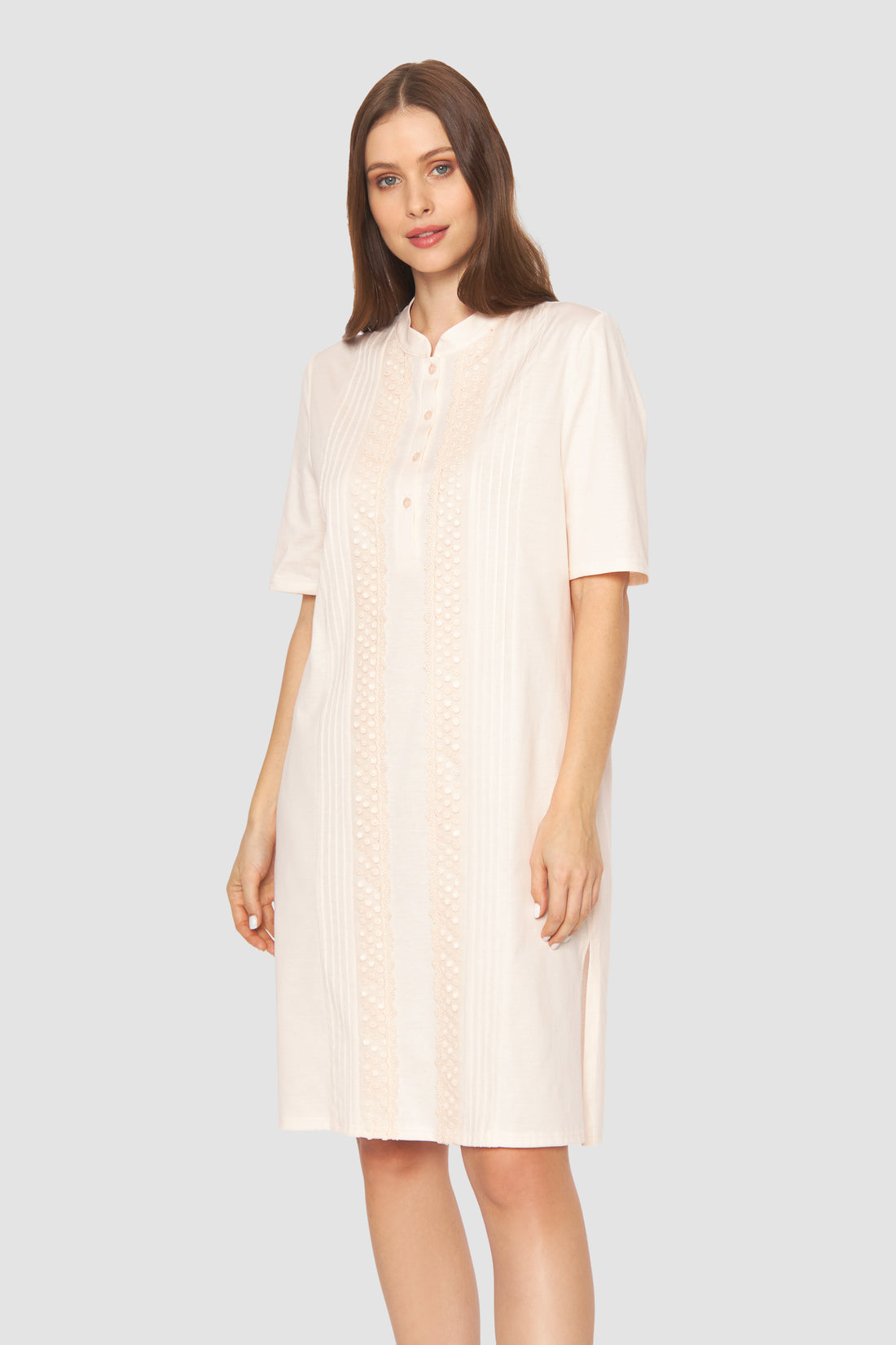 Feraud Night Dress, 1/2 Sleeve, Button Panel, Standing C (3884077) Peach