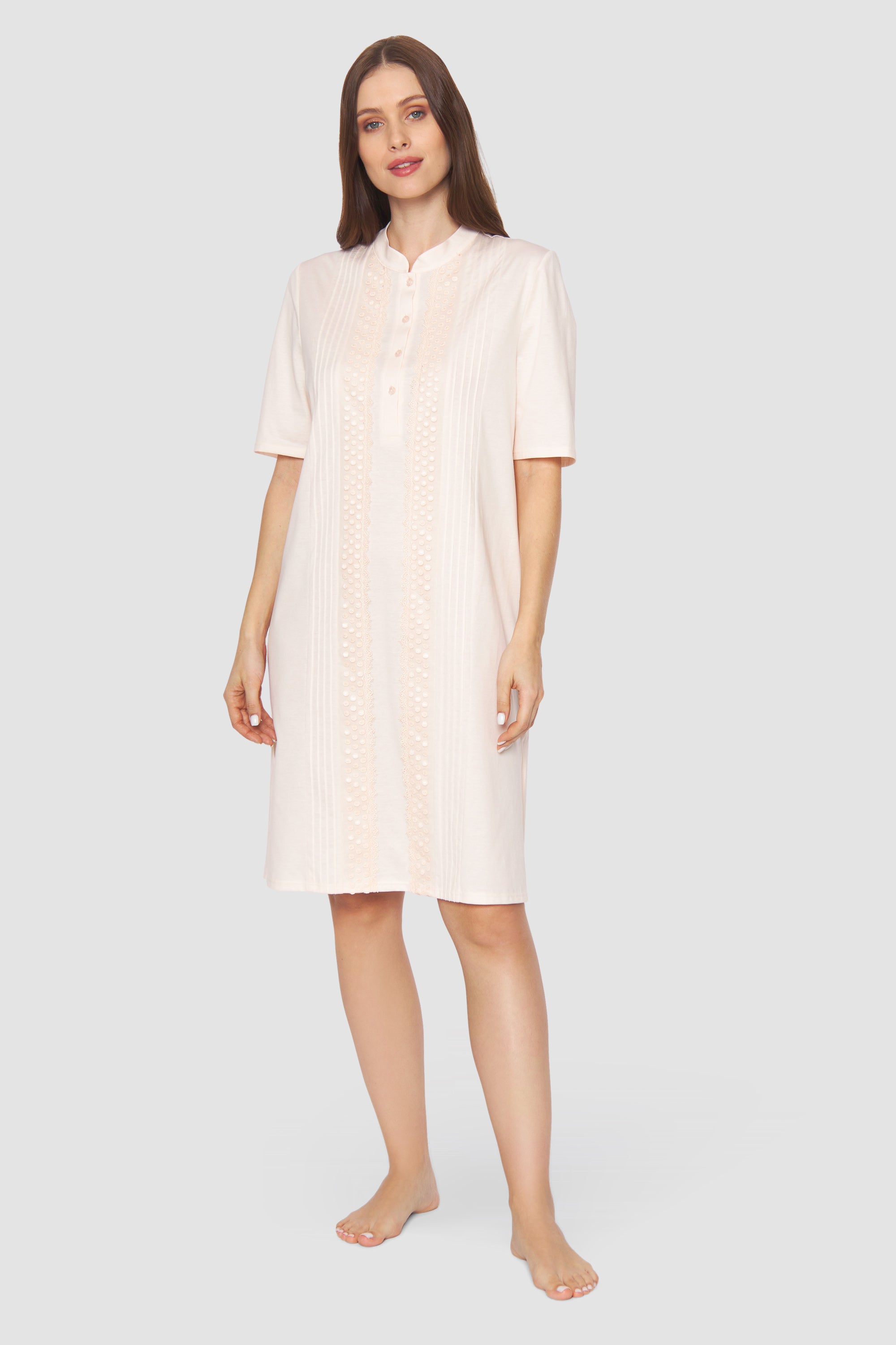 Feraud Night Dress, 1/2 Sleeve, Button Panel, Standing C (3884077) Peach