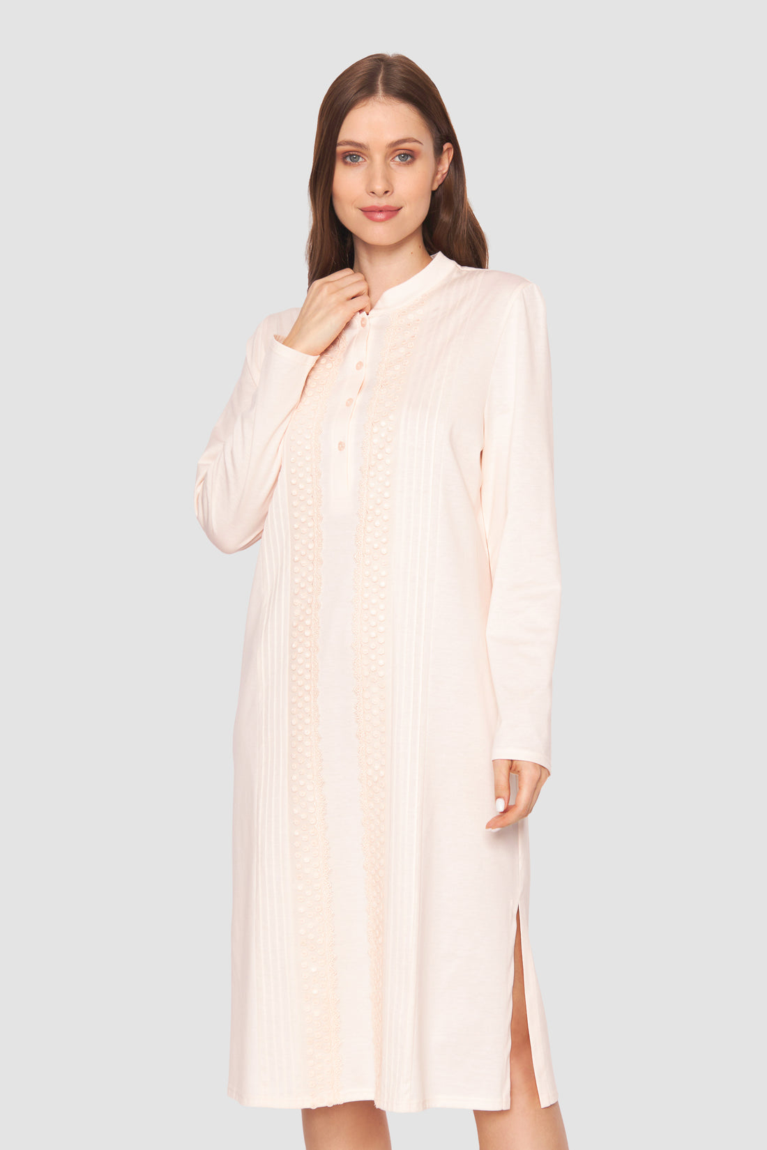 Feraud Night Dress, 1/1 Sleeve, Button Panel, Standing C (3884078) Peach