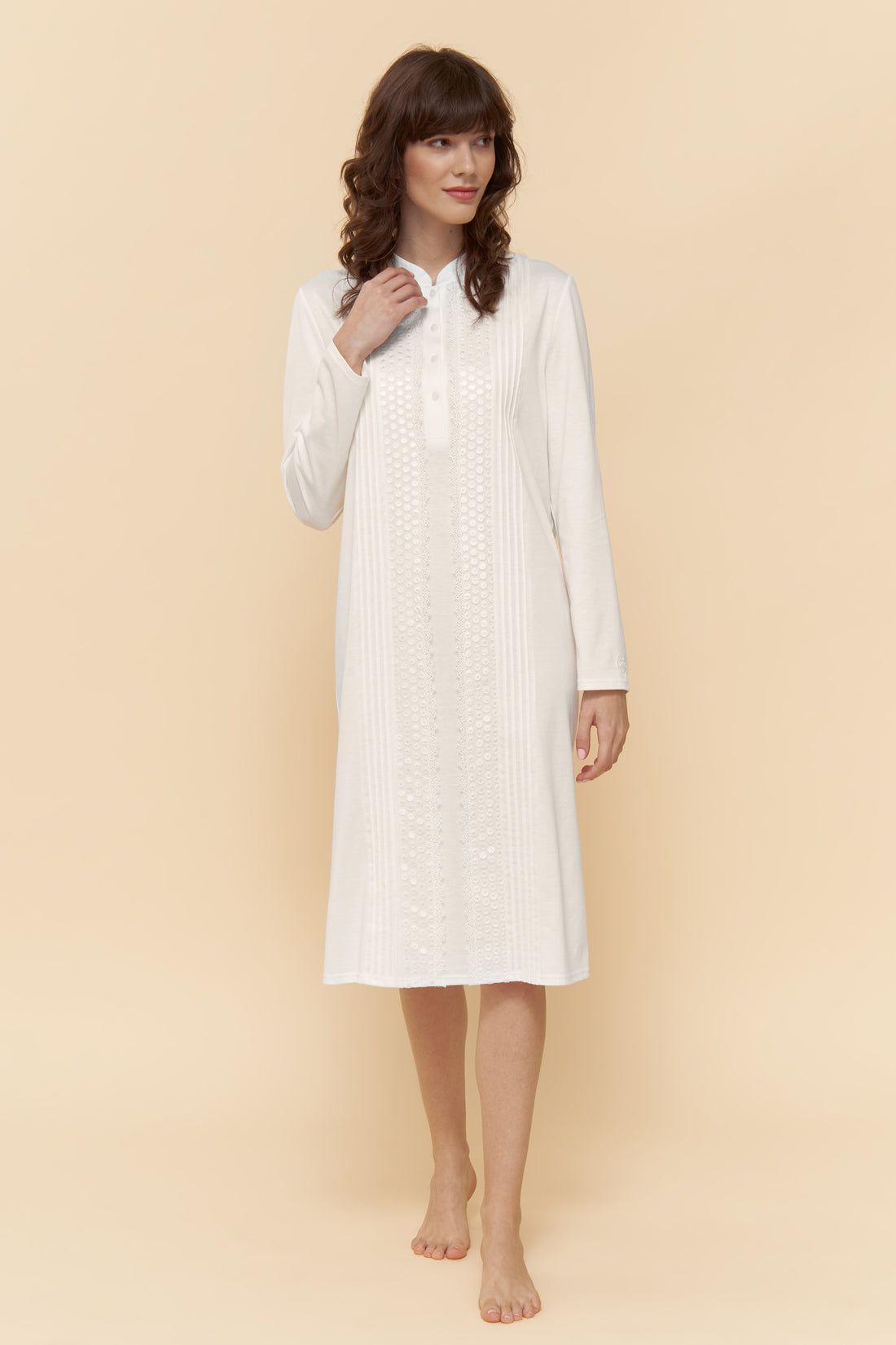 Feraud Night Dress, 1/1 Sleeve, Button Panel, Standing C (3884078) Ivory
