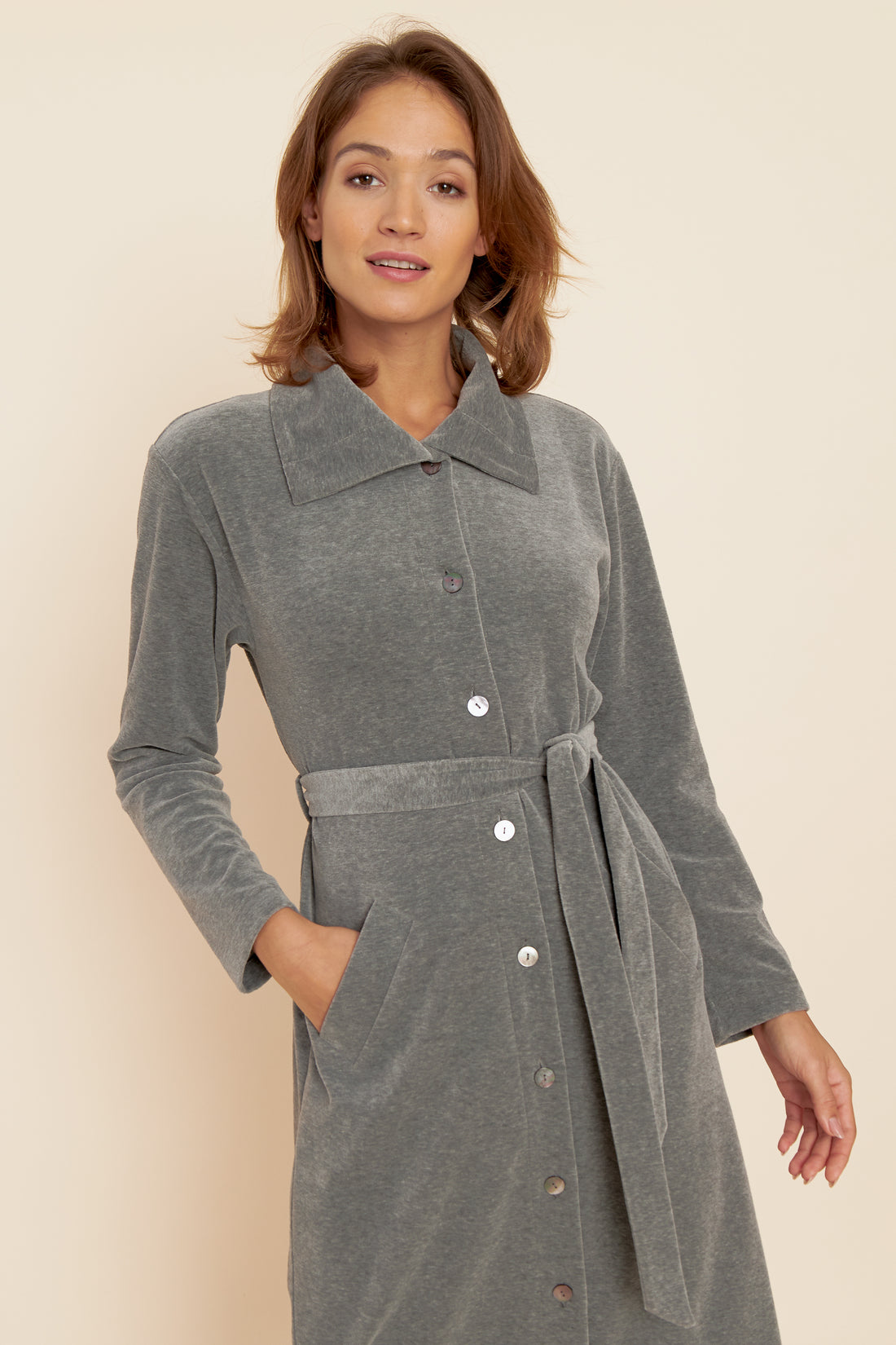 Feraud Robe, 1/1 Sleeve, Button Through, Pocket (3884179) Heather Dark Grey