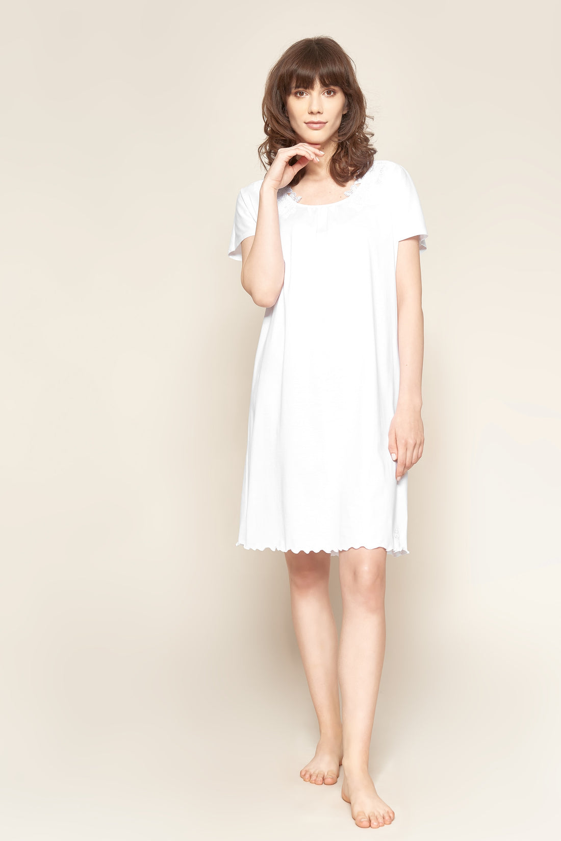 Feraud Night Dress, Overcut, Round Neck Romantic Lace (3884188) White