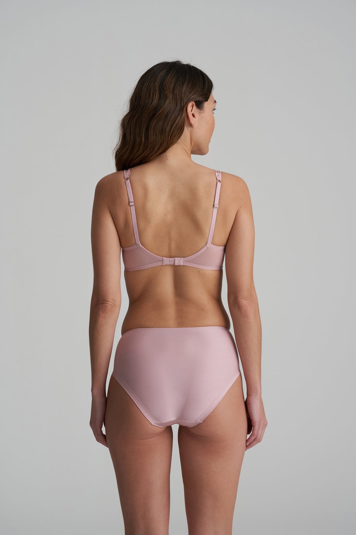 Marie Jo Agnes Padded Balcony Bra styled on model in Vintage Pink