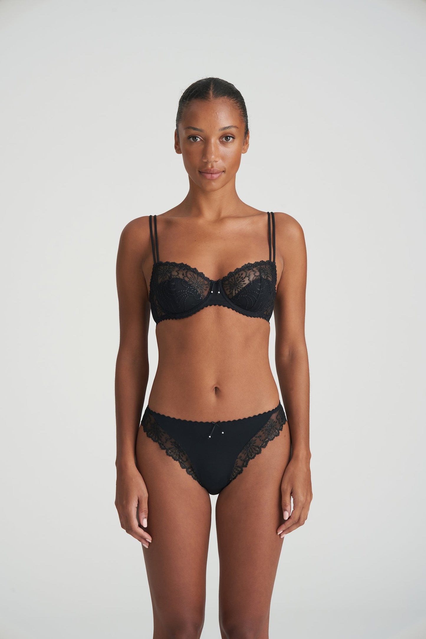 Marie Jo Jane Balcony Bra styled on model in Black