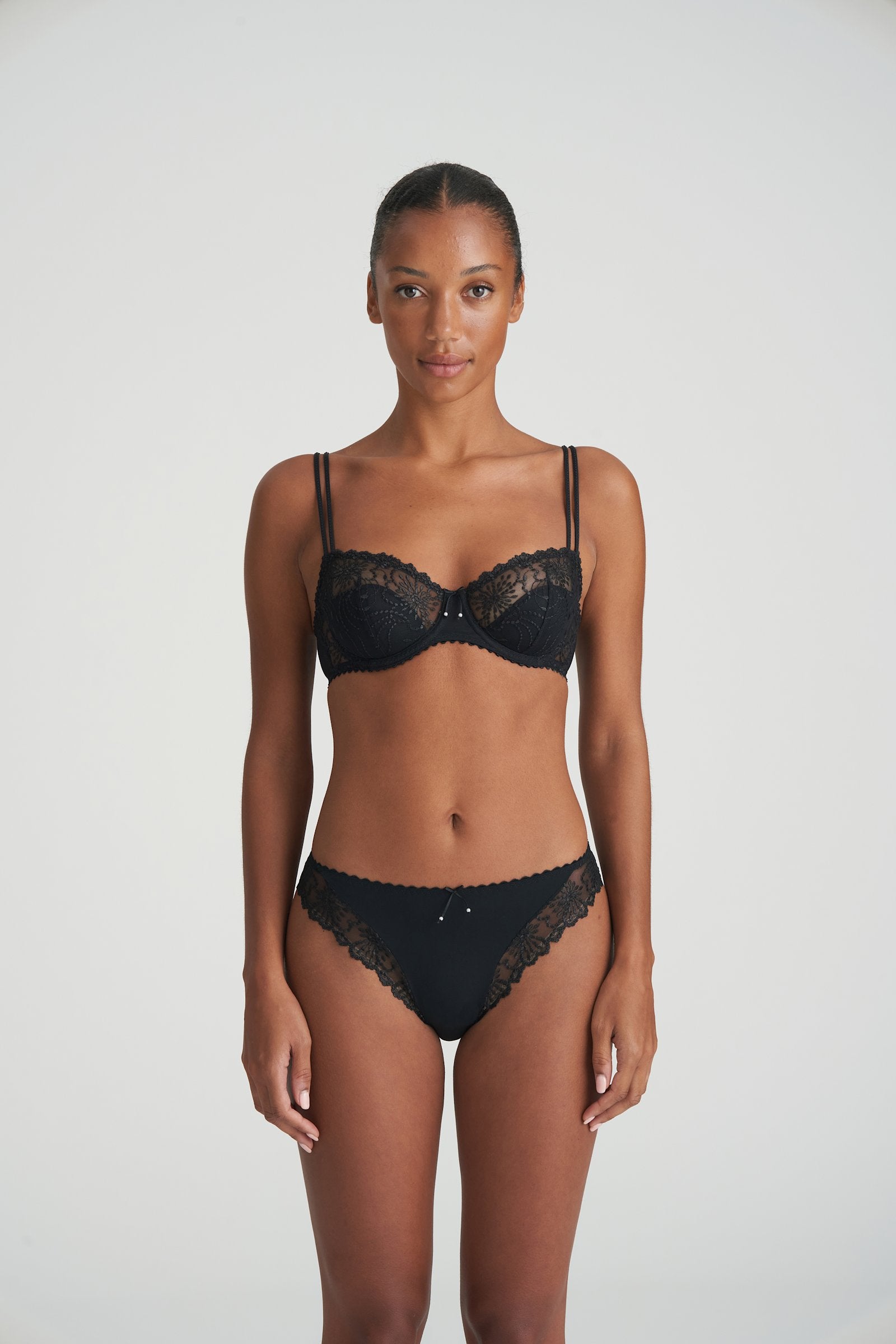 Marie Jo Jane Balcony Bra styled on model in Black