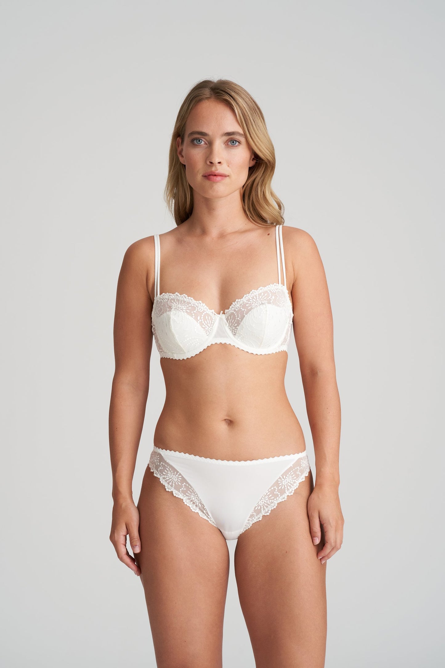 Marie Jo Jane Balcony Bra styled on model in Natural