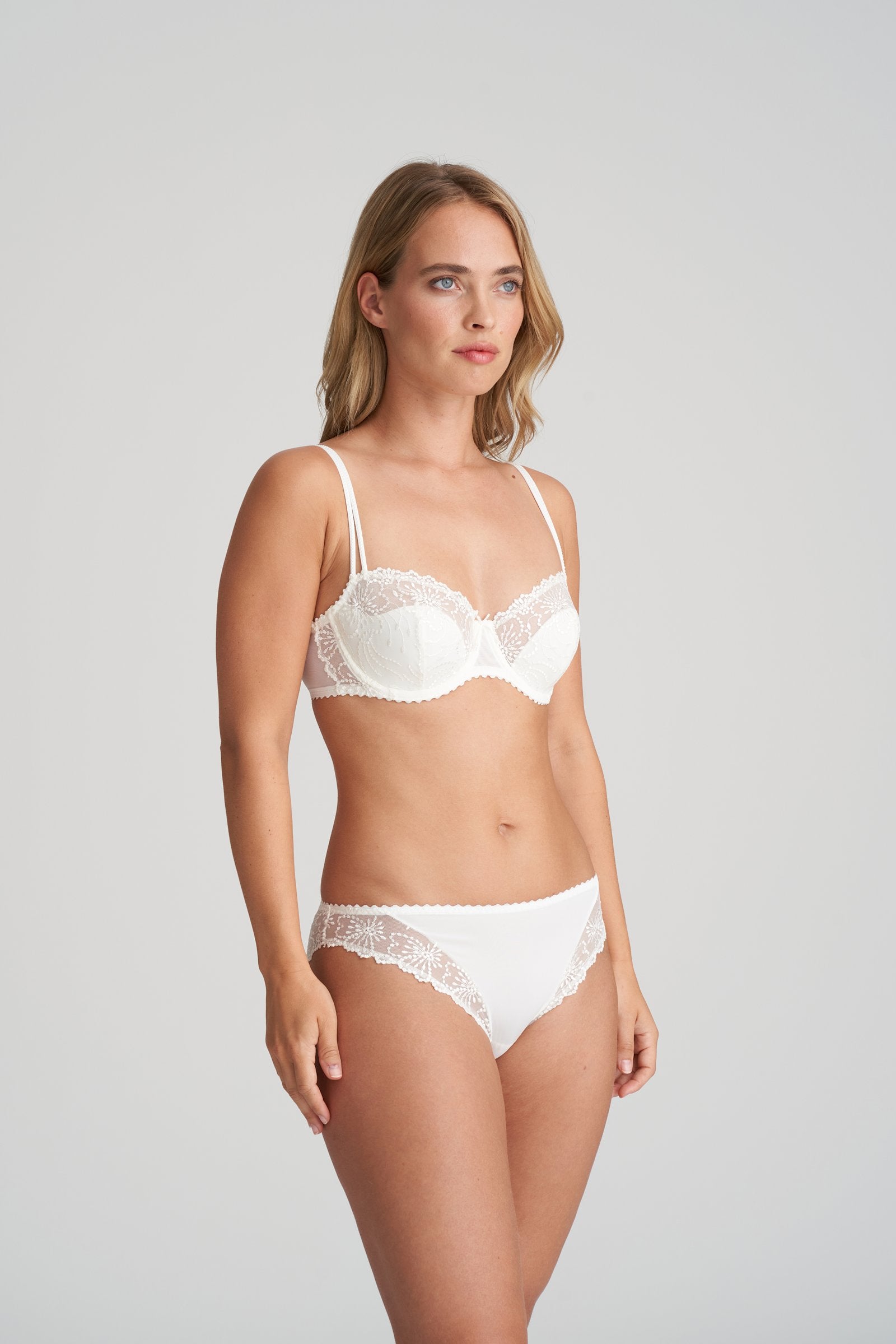 Marie Jo Jane Balcony Bra styled on model in Natural