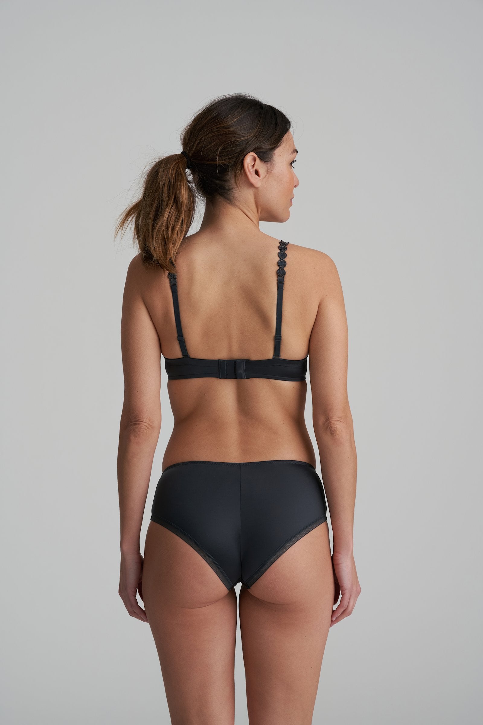 Marie Jo Tom Balcony Bra styled on model in Graphite Grey