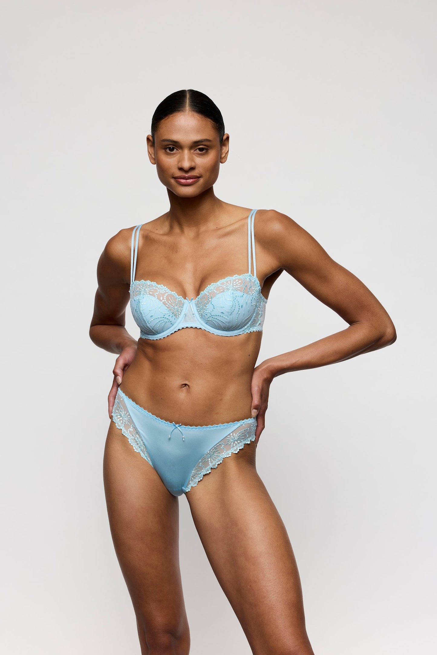 Marie Jo Jane Brief styled on model in Milky Blue