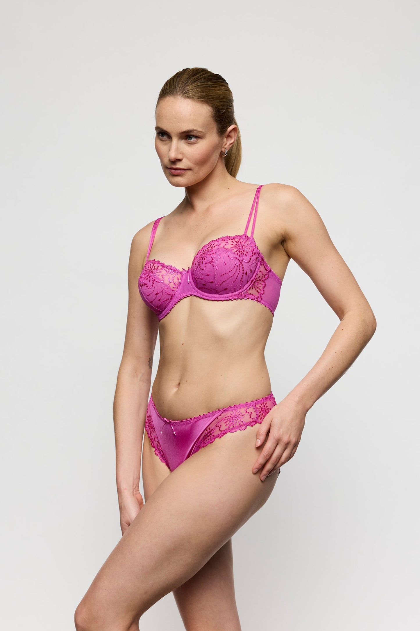 Marie Jo Jane Brief styled on model in Orchid Bliss