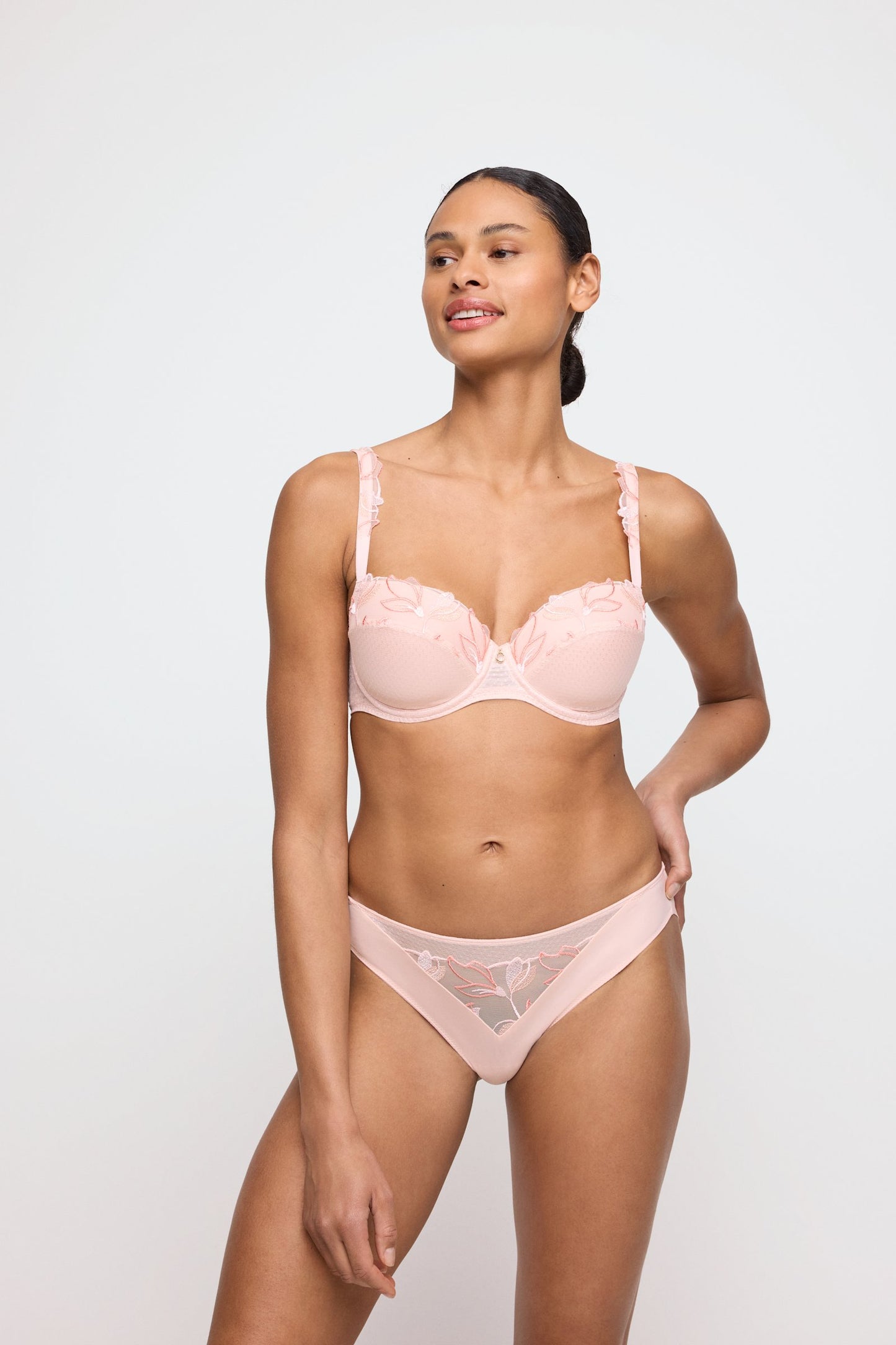 Marie Jo Loish Rio Brief styled on model in Pearly Pink
