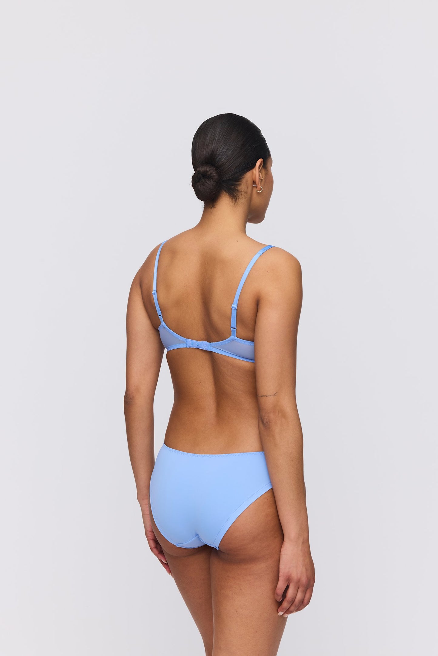 Marie Jo Odilly Padded Balcony Bra styled on model in Santorini Blue