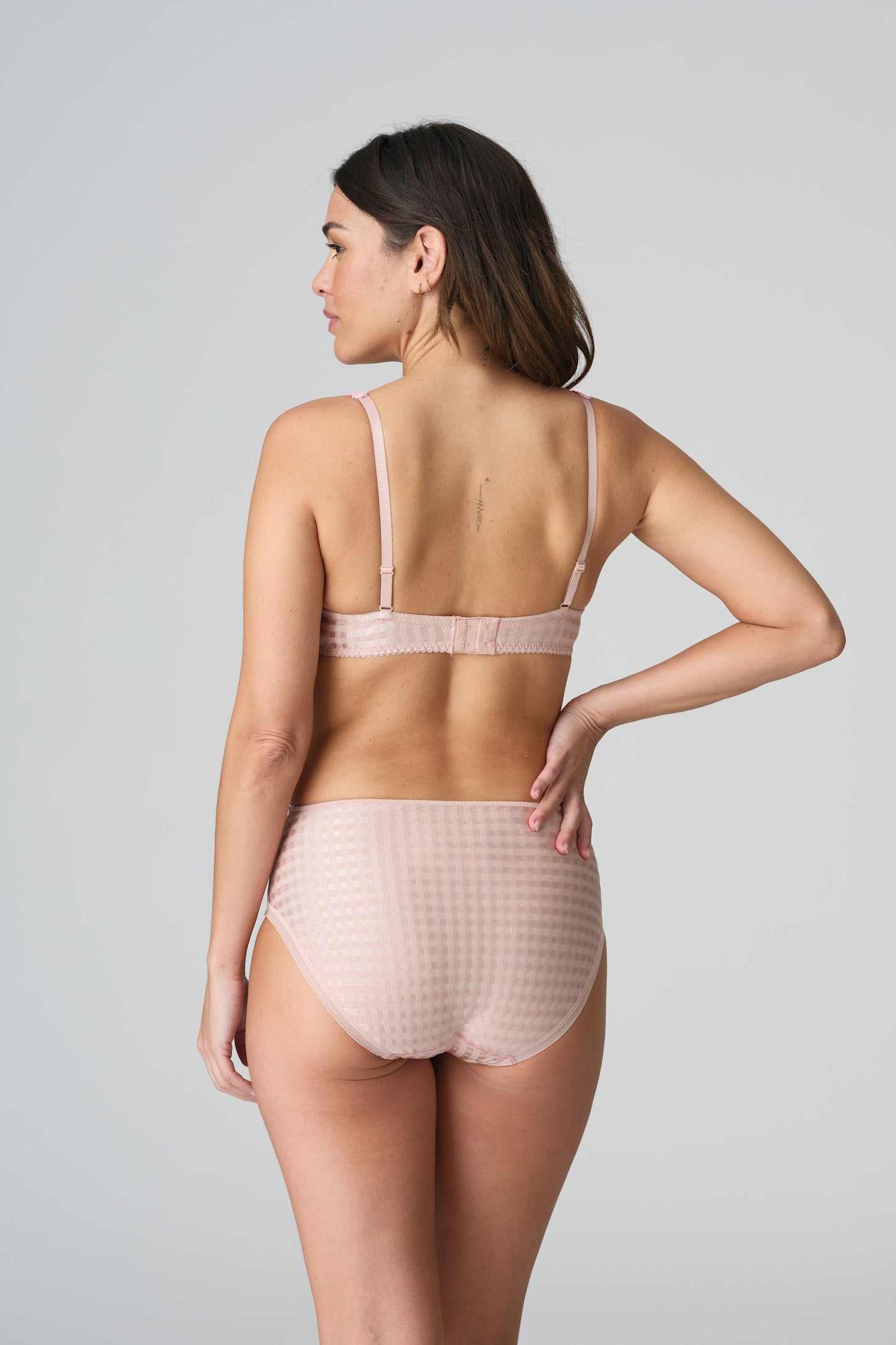Marie Jo Avero Tiny Padded Balcony Bra styled on model in Powder Rose