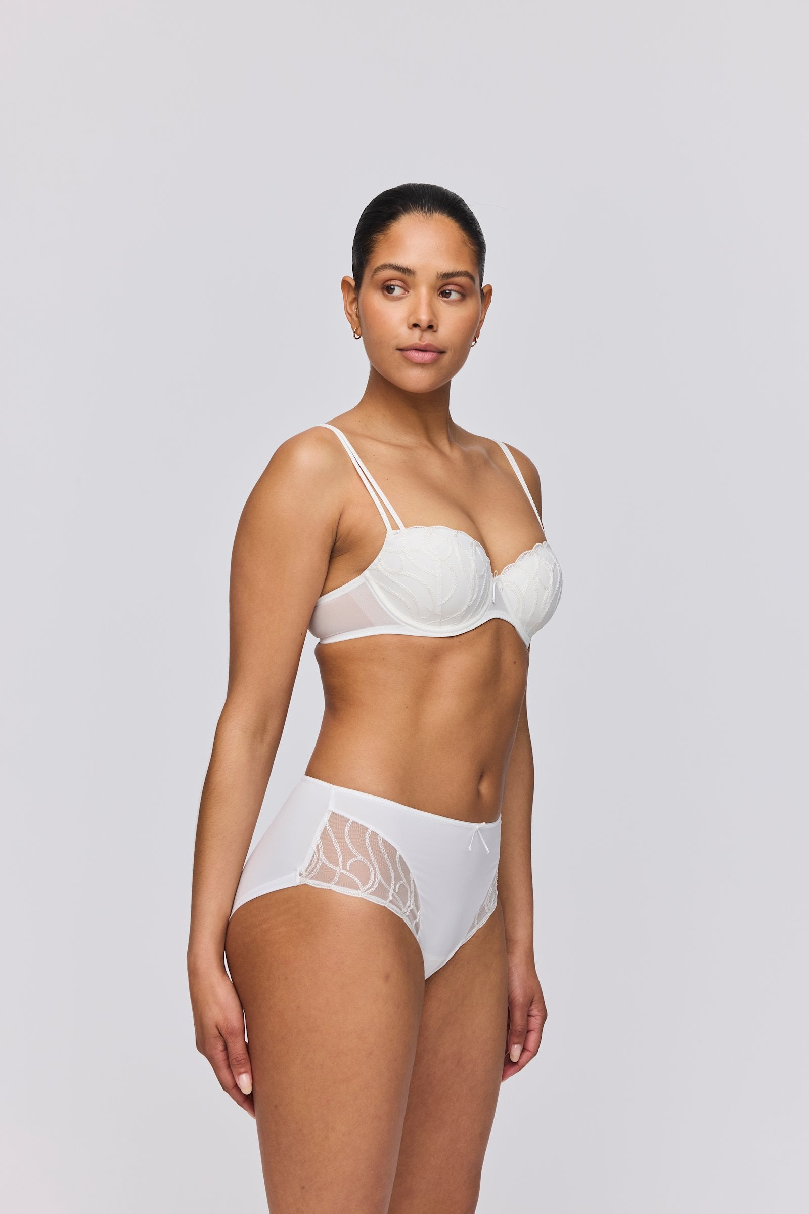 Marie Jo Heleen Padded Balcony Bra styled on model in Natural