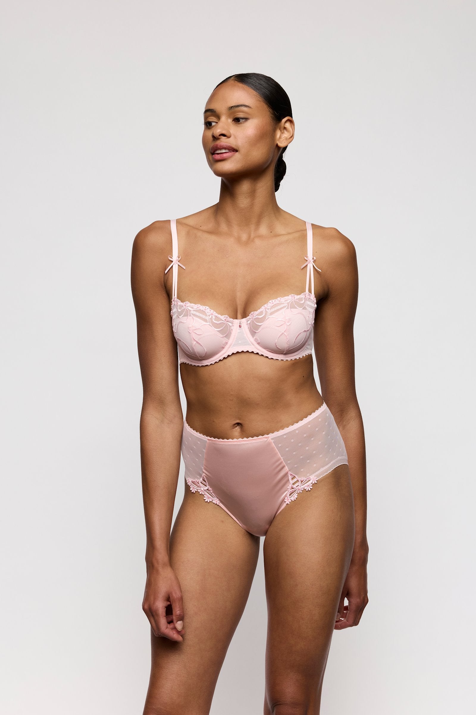 Marie Jo Noova Full Brief styled on model in Gardenia Rose