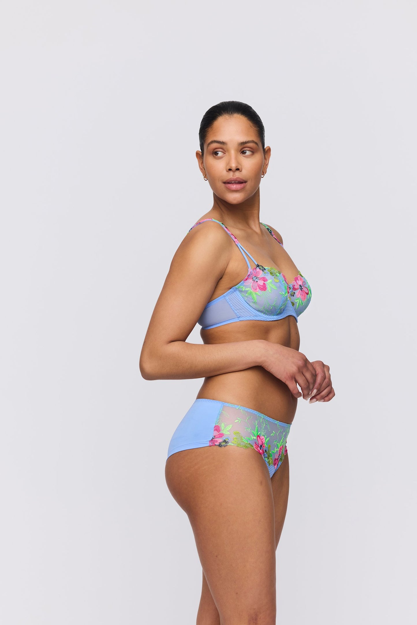 Marie Jo Odilly Balcony Bra styled on model in Santorini Blue
