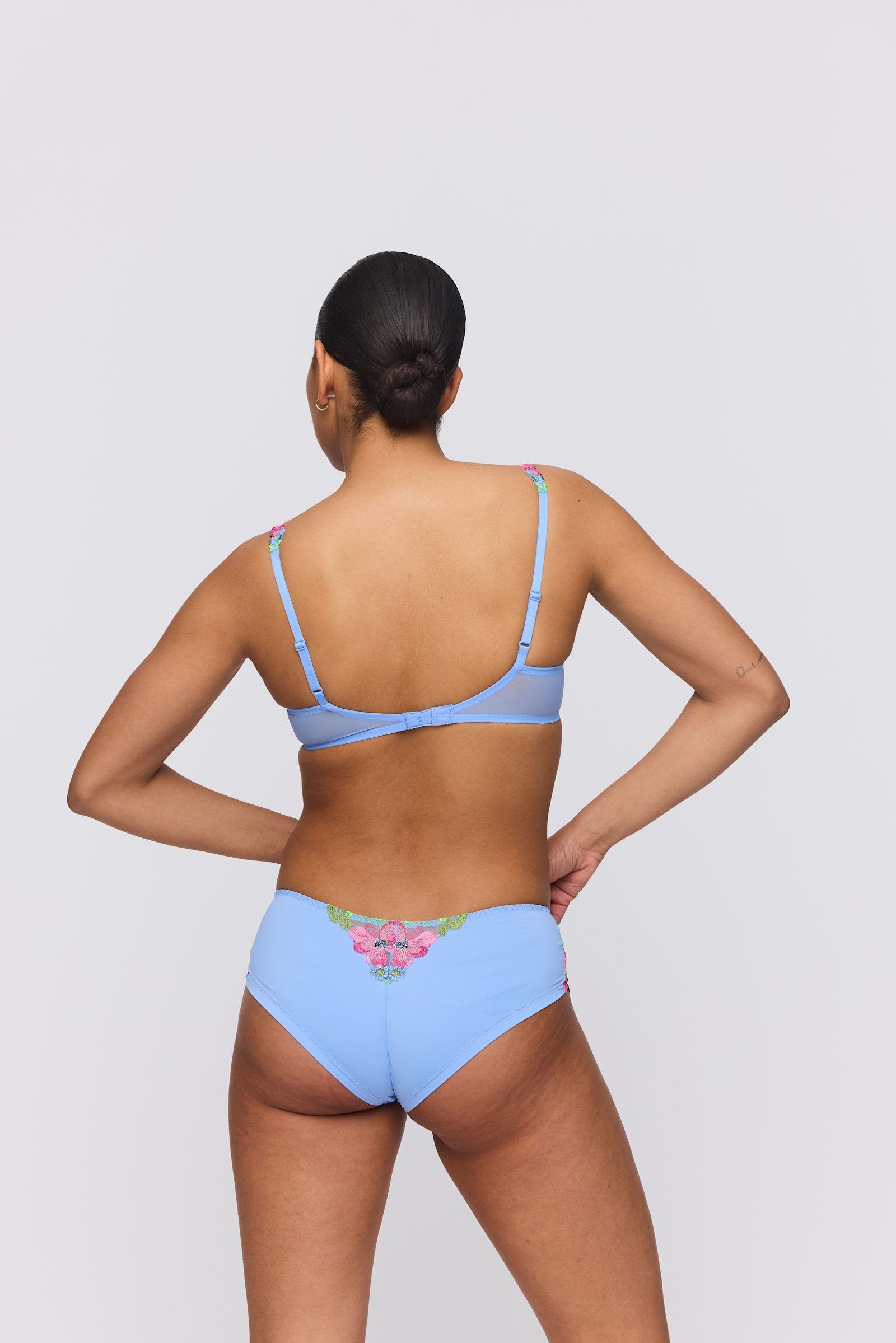 Marie Jo Odilly Balcony Bra styled on model in Santorini Blue